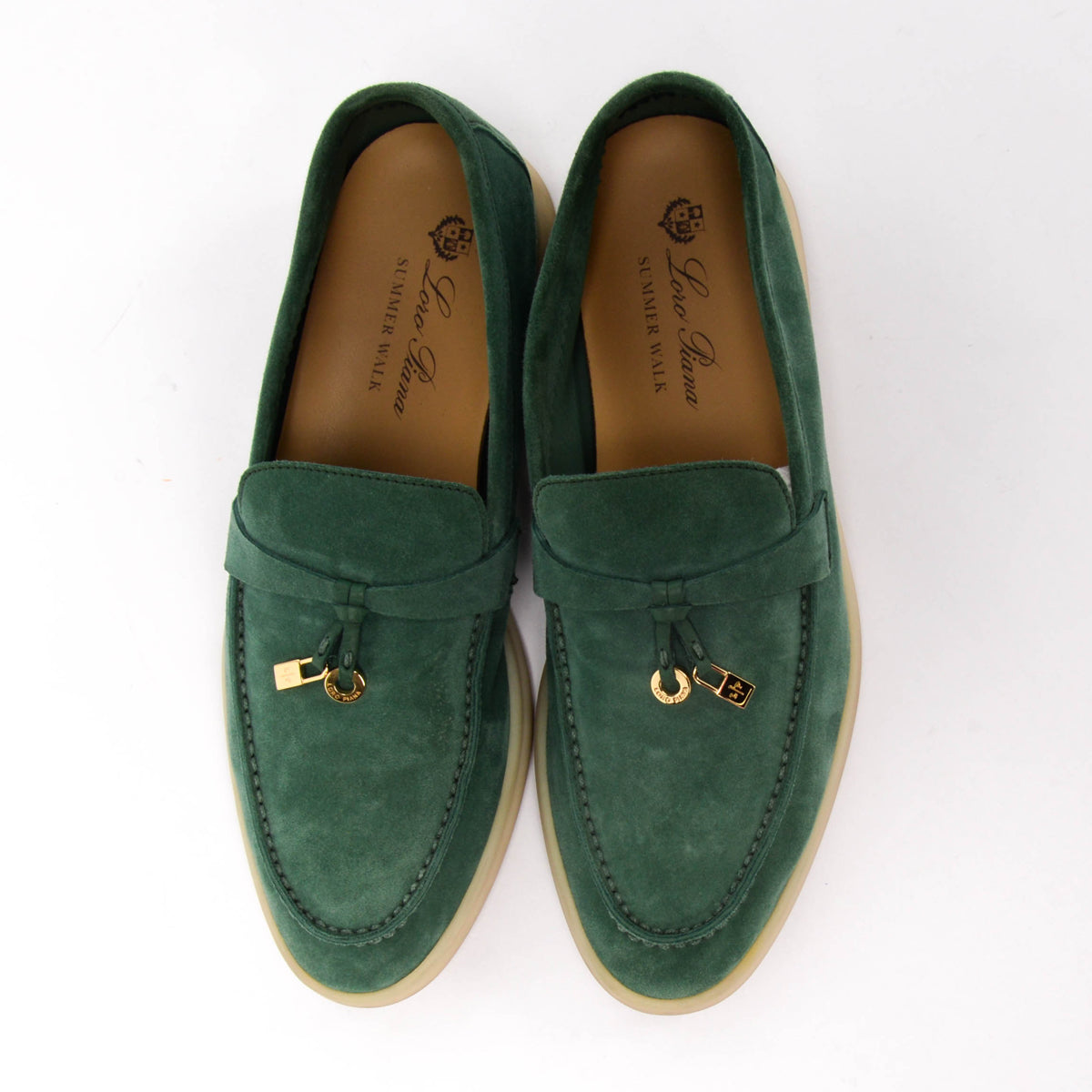 Loro Piana Forest Green Suede Summer Charms Walk Loafers 38