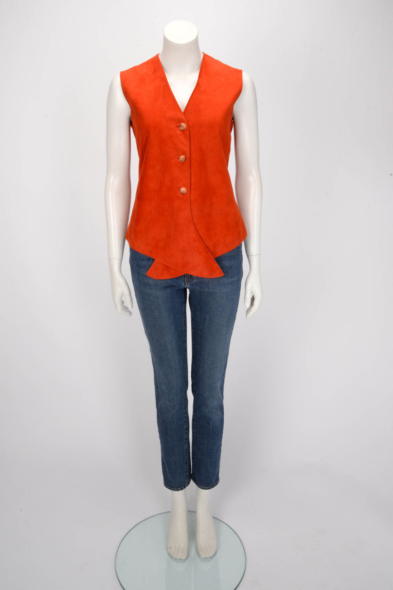 Hermes Burnt Orange Suede H Button Vest FR 40