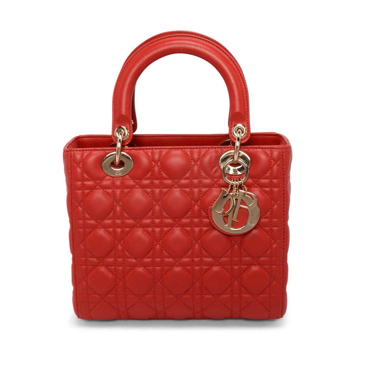 Dior Red Lambskin Cannage Medium Lady Dior Bag