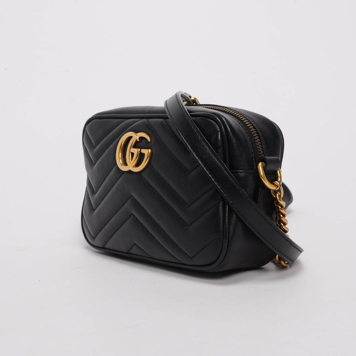 Gucci Black Matelasse Mini GG Marmont Camera Bag