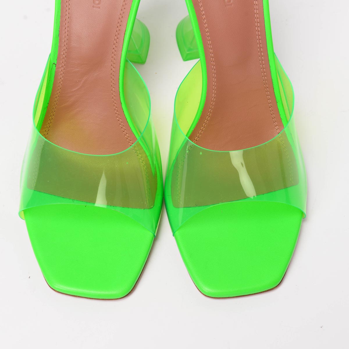 Amina Muaddi Fluro Green PVC Lupita Glass Sandals