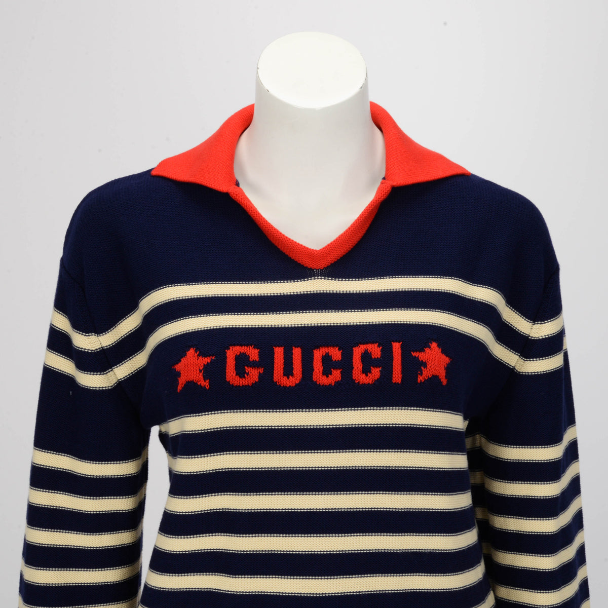 Gucci Red & Blue Striped Cotton Sailor Collar Sweater XS