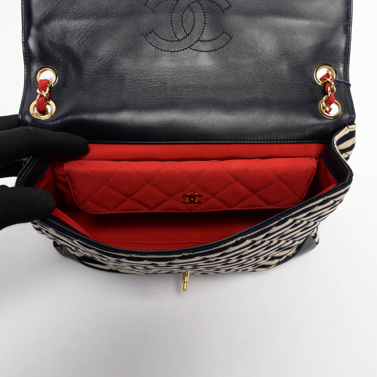 Chanel Navy Quilted Jersey Jumbo Coco Sailor Flap Bag