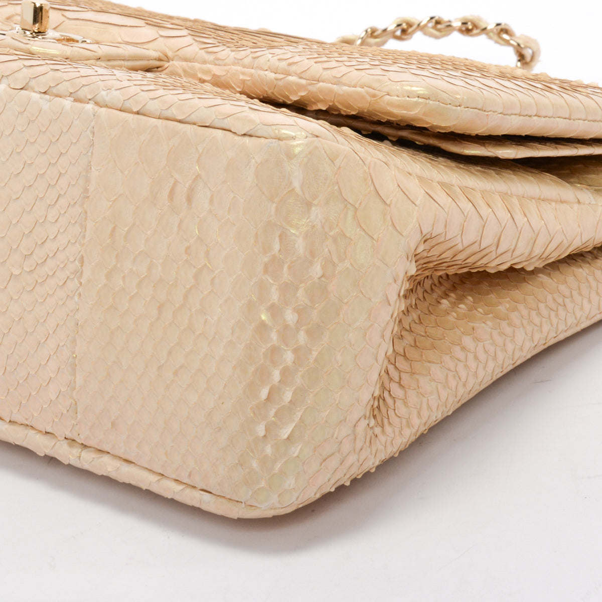 Chanel Light Beige Iridescent Python Large Double Flap Bag