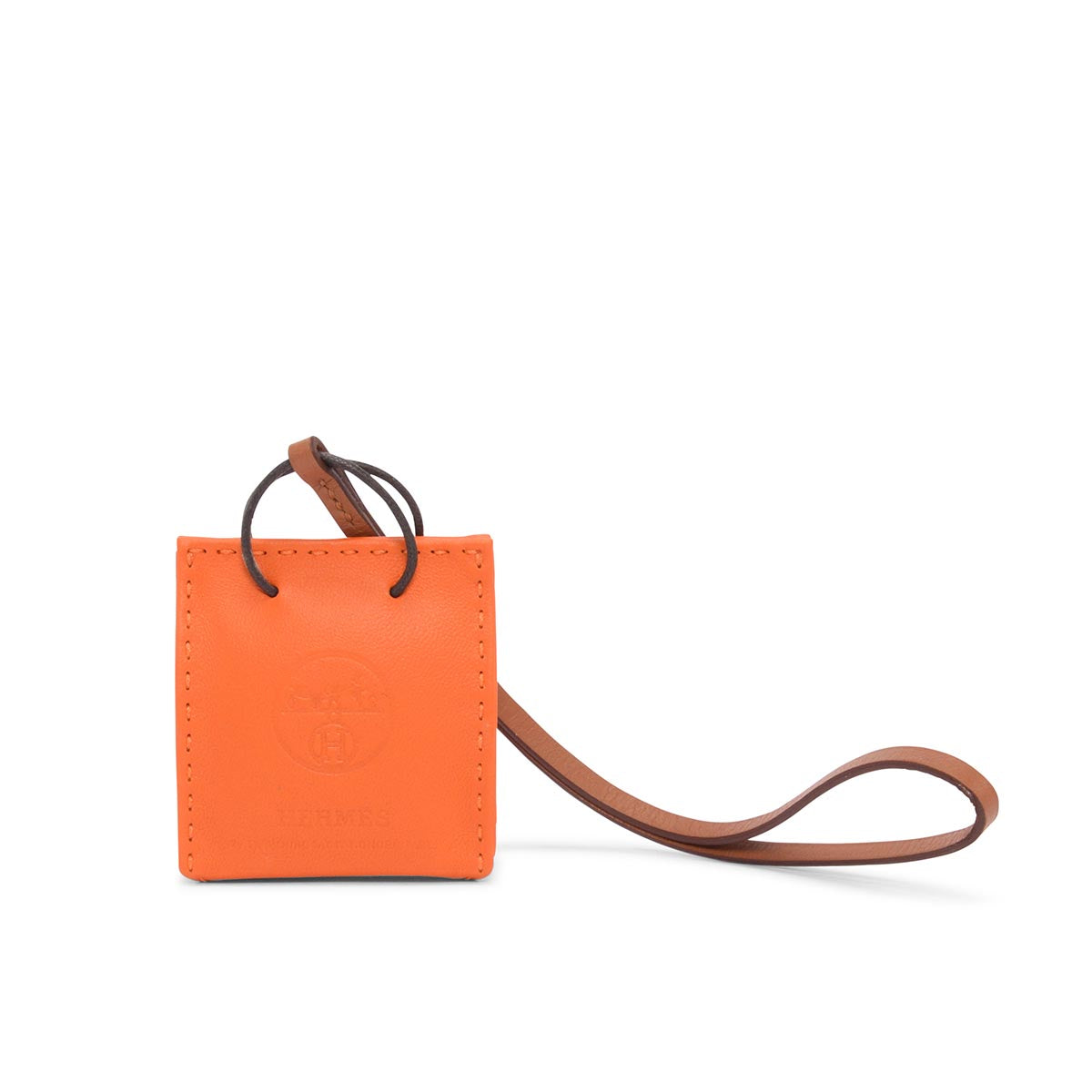 Hermes Orange Milo Lambskin Shopping Bag Charm