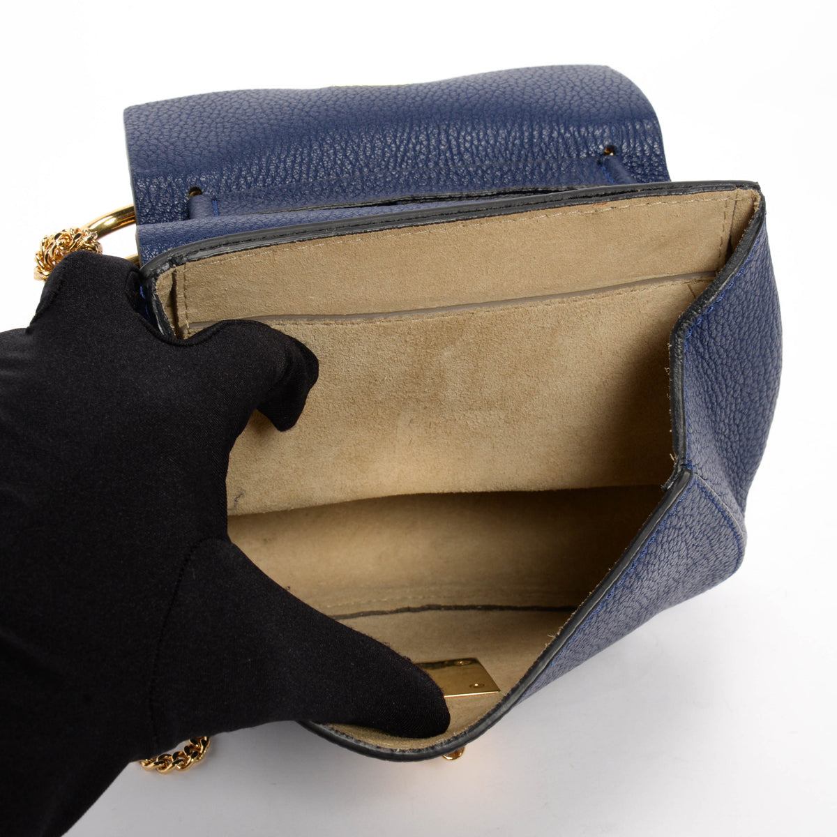 Chloe Royal Blue Grained Calfskin Small Drew Bag