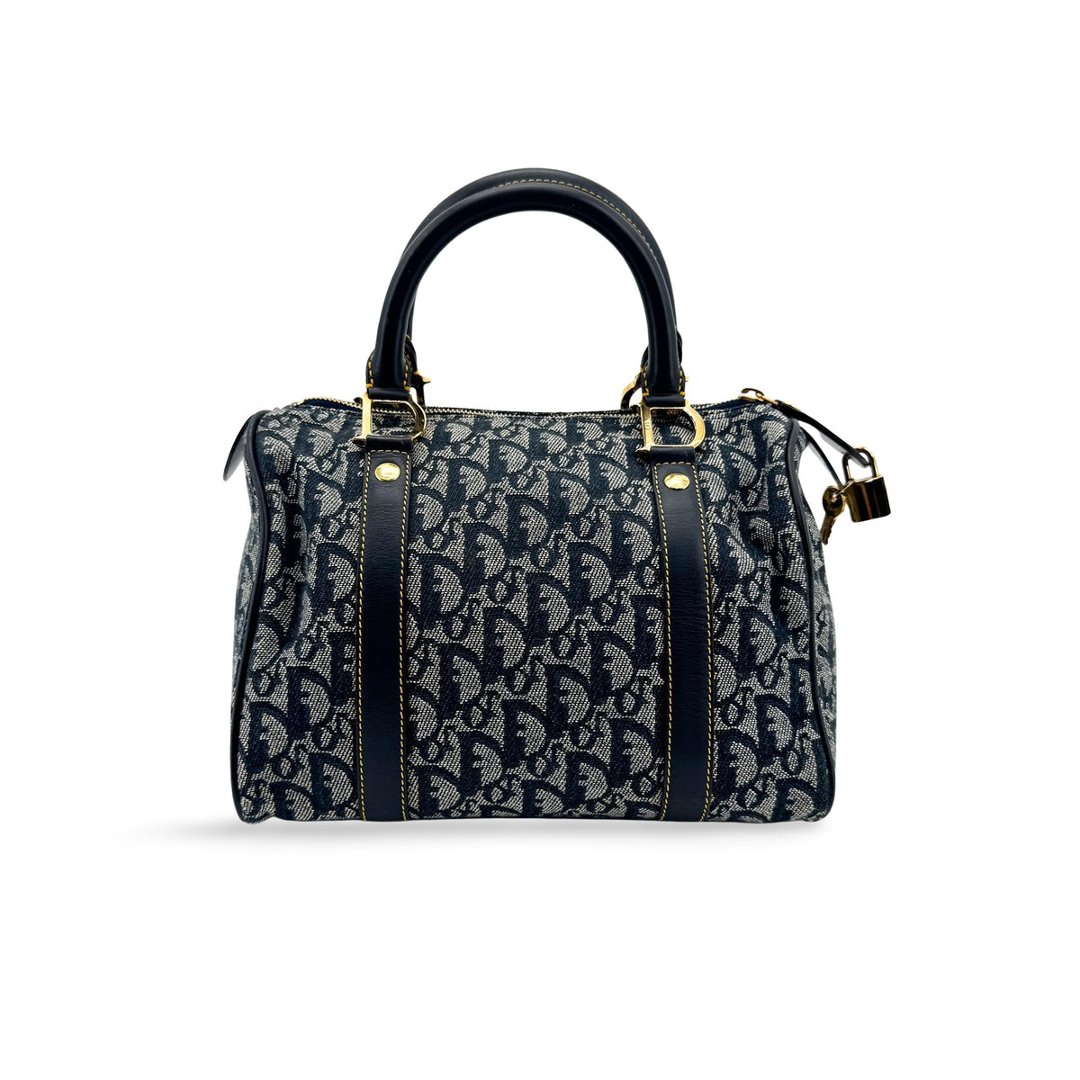 Dior Vintage Blue Diorissimo Canvas Trotter Small Boston Bag