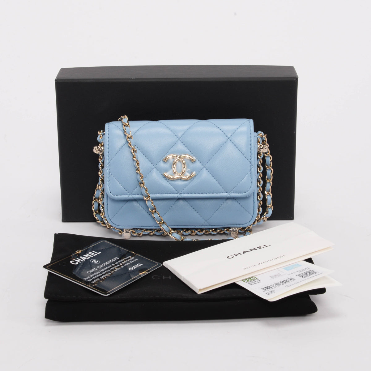 Chanel Light Blue Calfskin Clutch With Chain Wallet