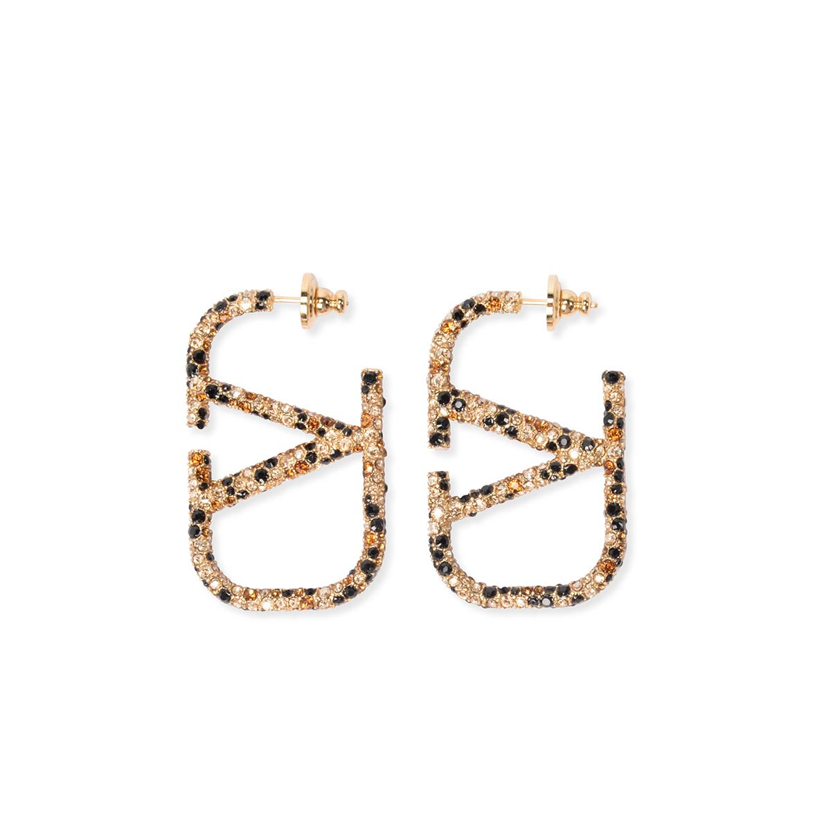 Valentino Animalier Crystal V-Logo Earrings