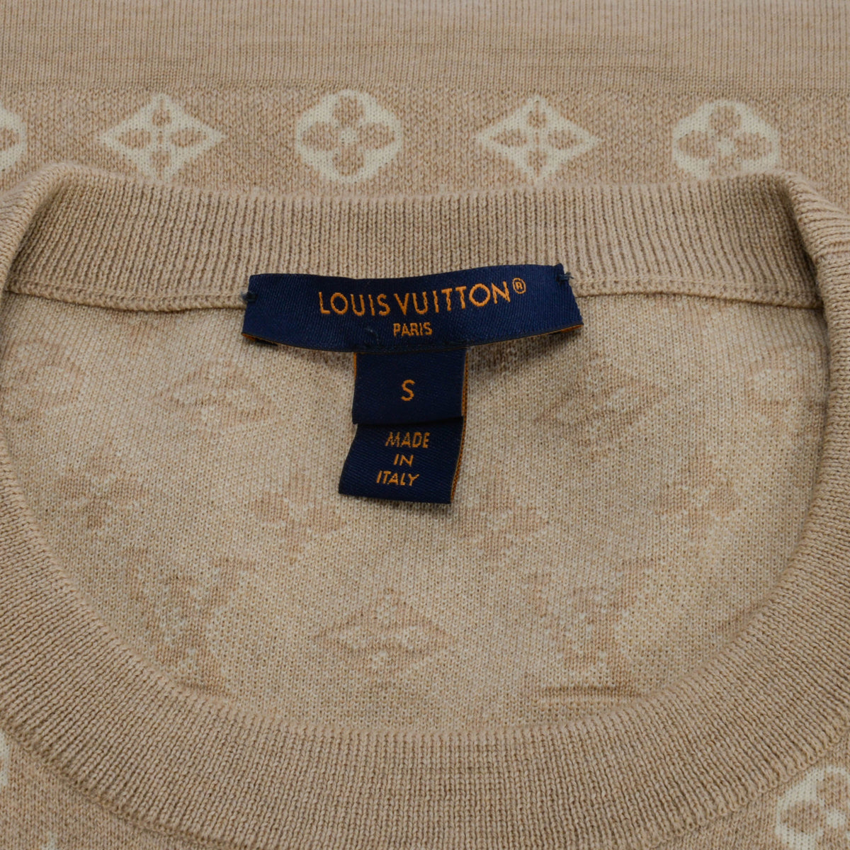 Louis Vuitton Beige Wool Knit Monogram Honeycomb Top S