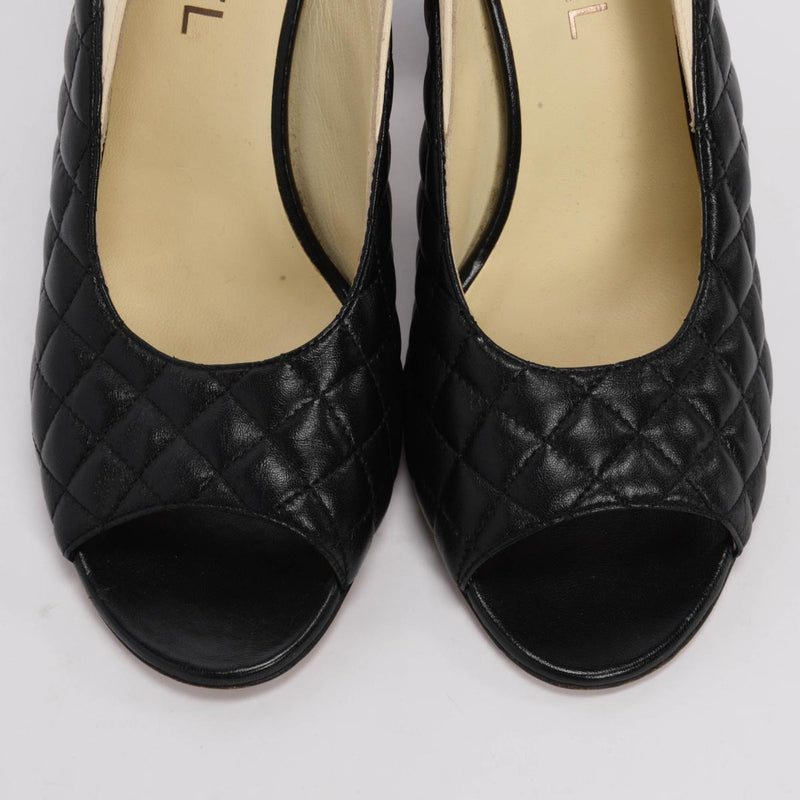 Chanel Black Quilted Lambskin Slingback Pumps 39.5 - Blue Spinach