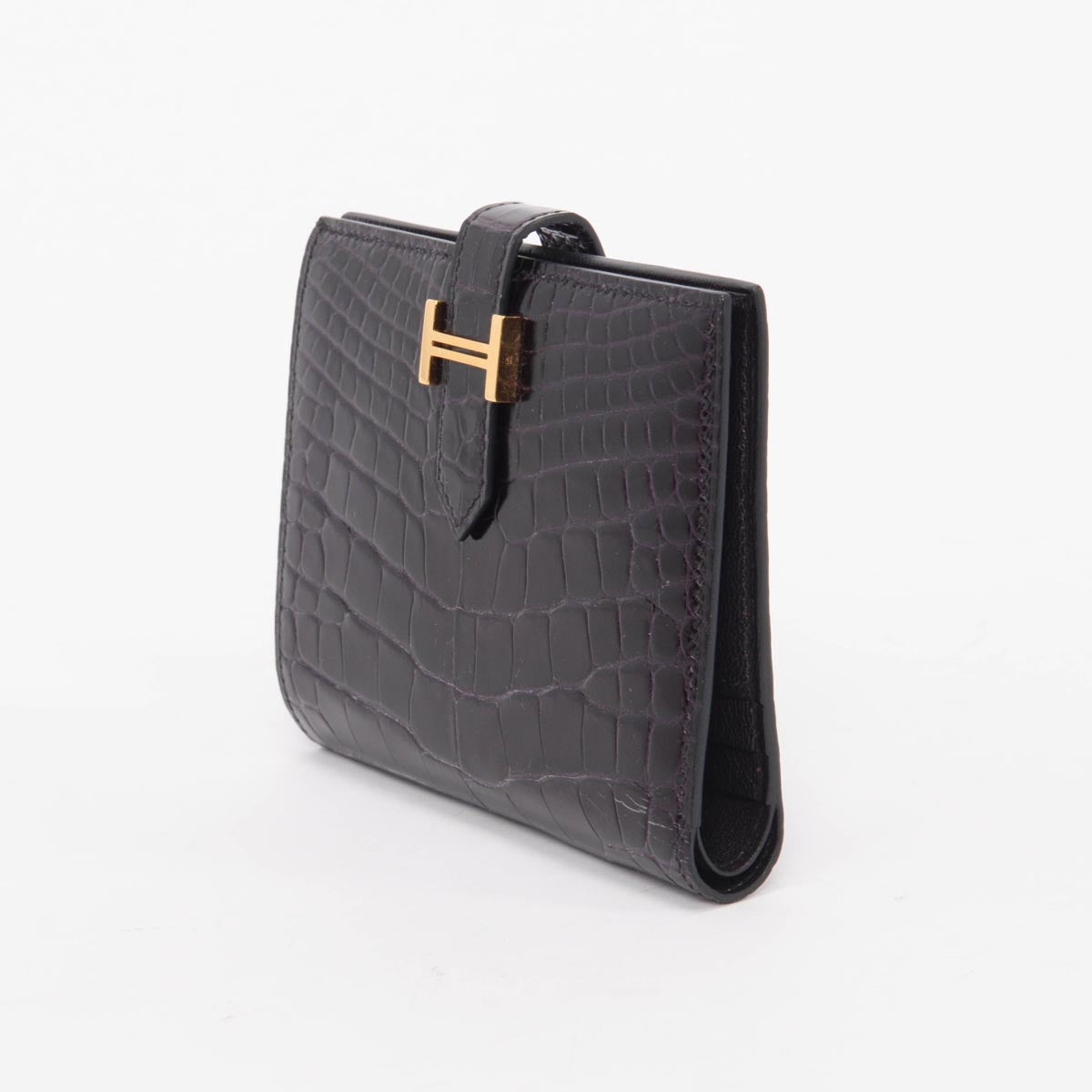 Hermes Amethyst Porosus Crocodile Bearn Compact Wallet