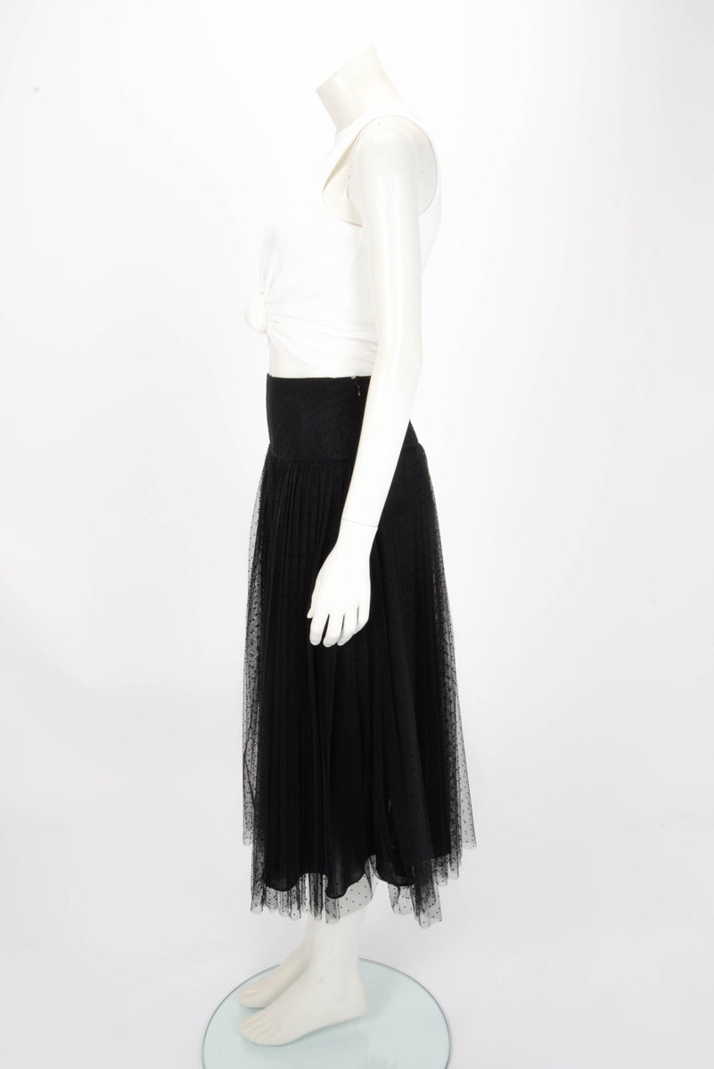 Dior Black Polka Dot Tulle Pleated Skirt FR 38