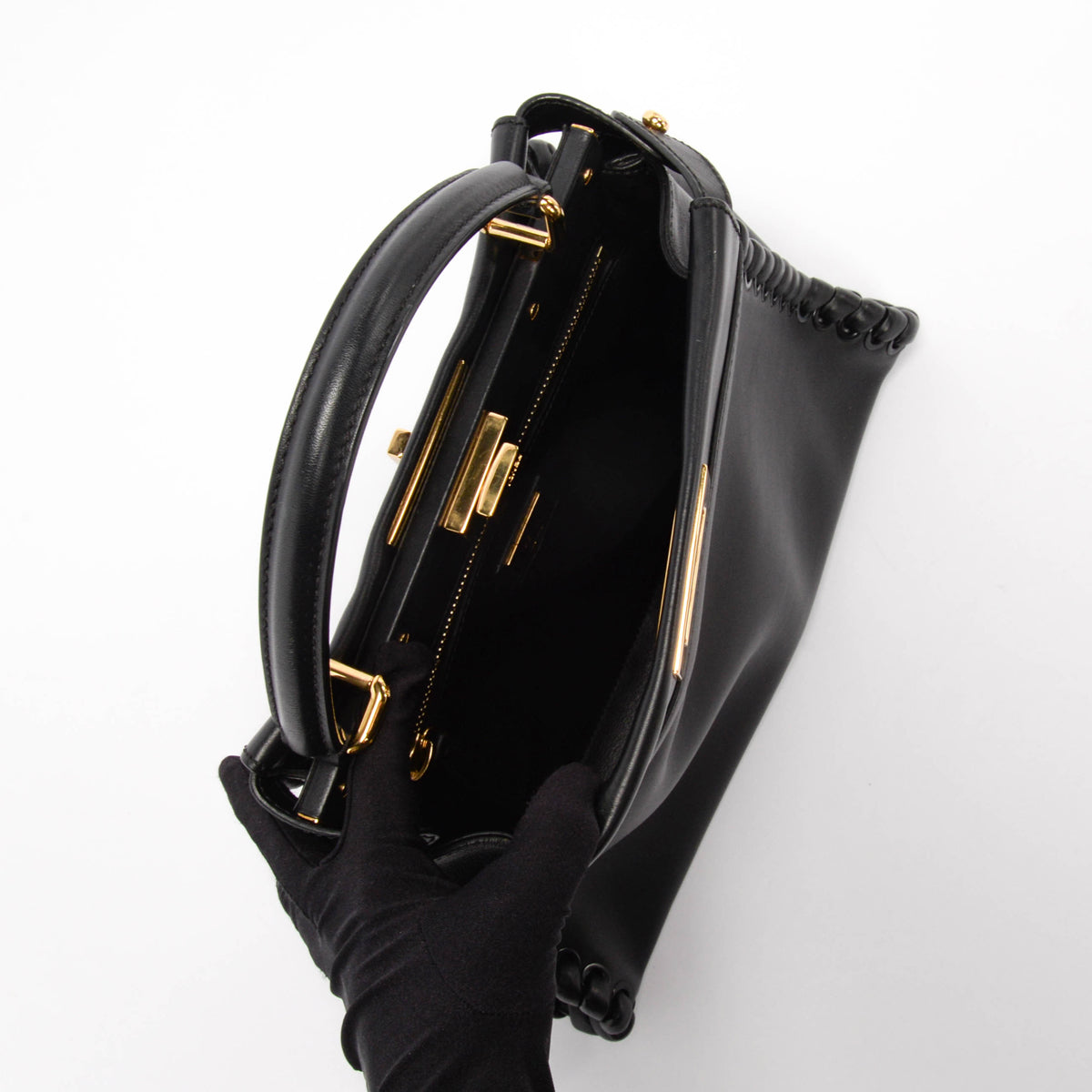Fendi Black Whipstitched Leather Medium Peekaboo Bag