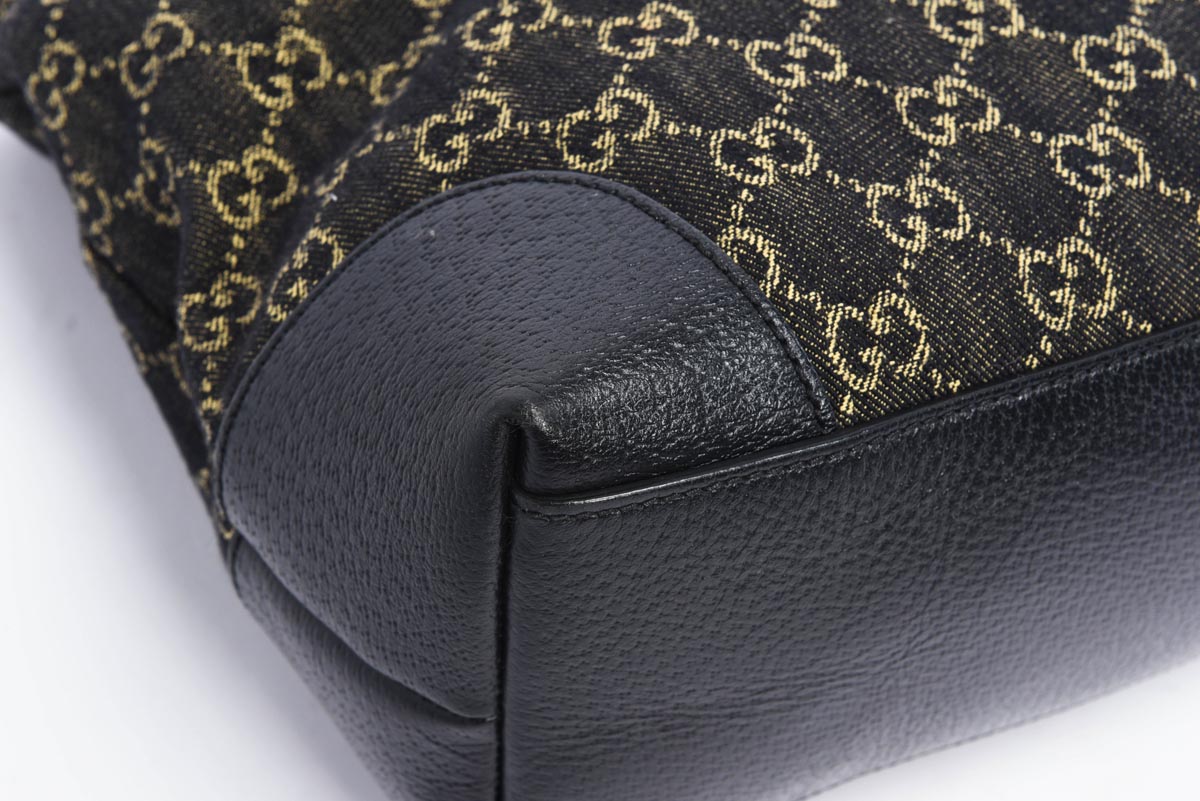 Gucci Black GG Denim Ophidia Tote