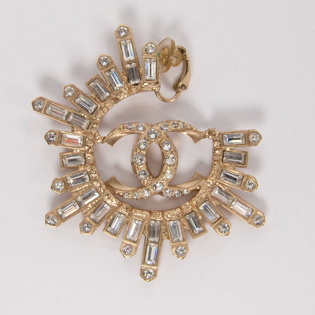 Chanel Gold Tone Baguette Crystal CC Clip-on Earrings