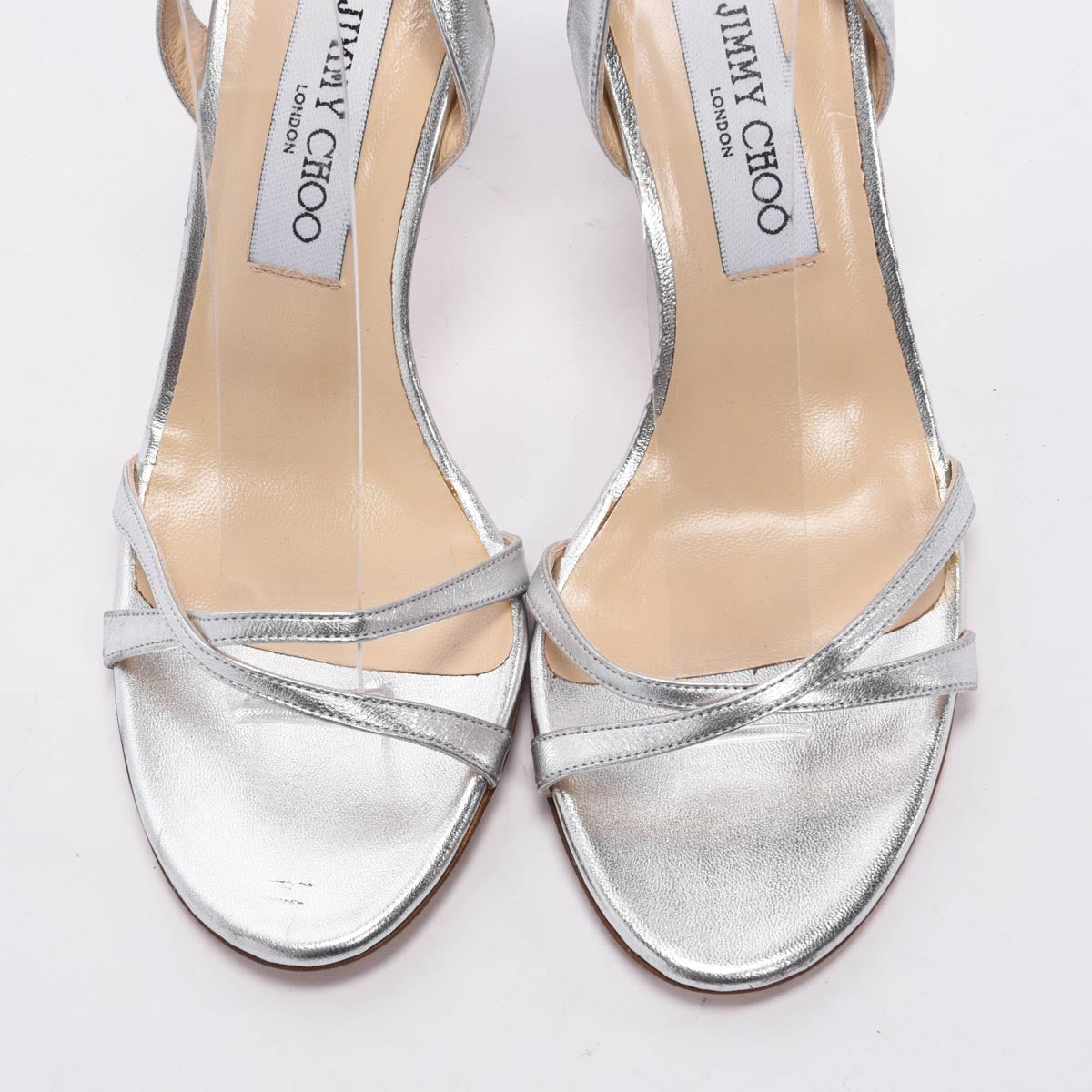 Jimmy Choo Silver Metallic Leather Strappy Sandals 38.5