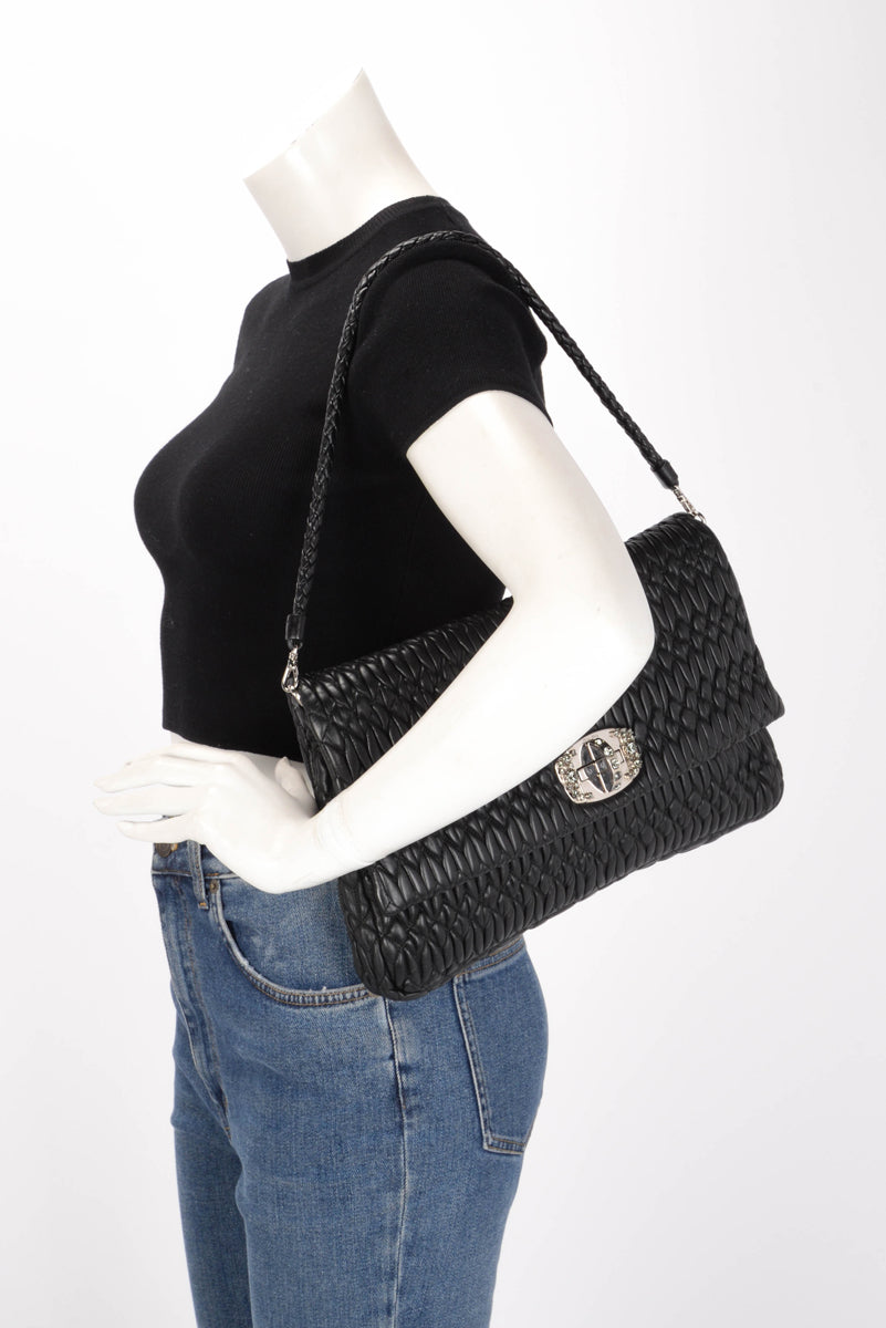 Miu Miu Black Matelasse Nappa Large Crystal Convertible Clutch