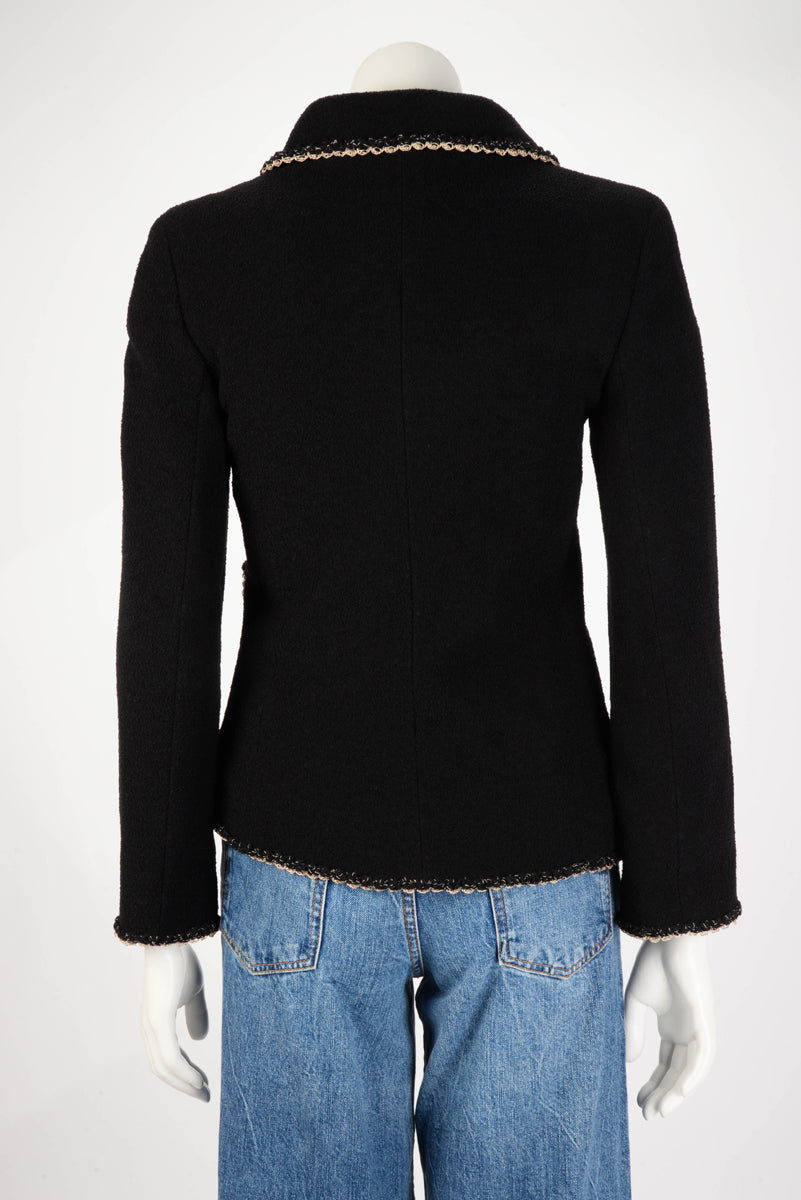 Chanel Black Boucle Braided Trim Jacket FR 38