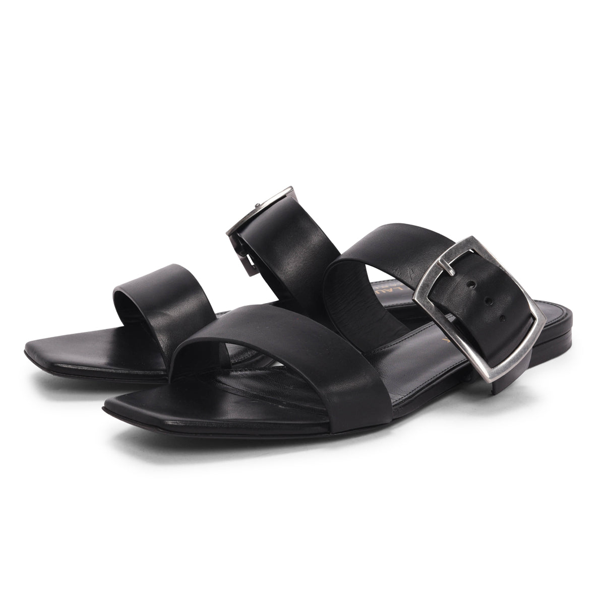 Saint Laurent Black Calfskin Oak Buckle Sandals 37