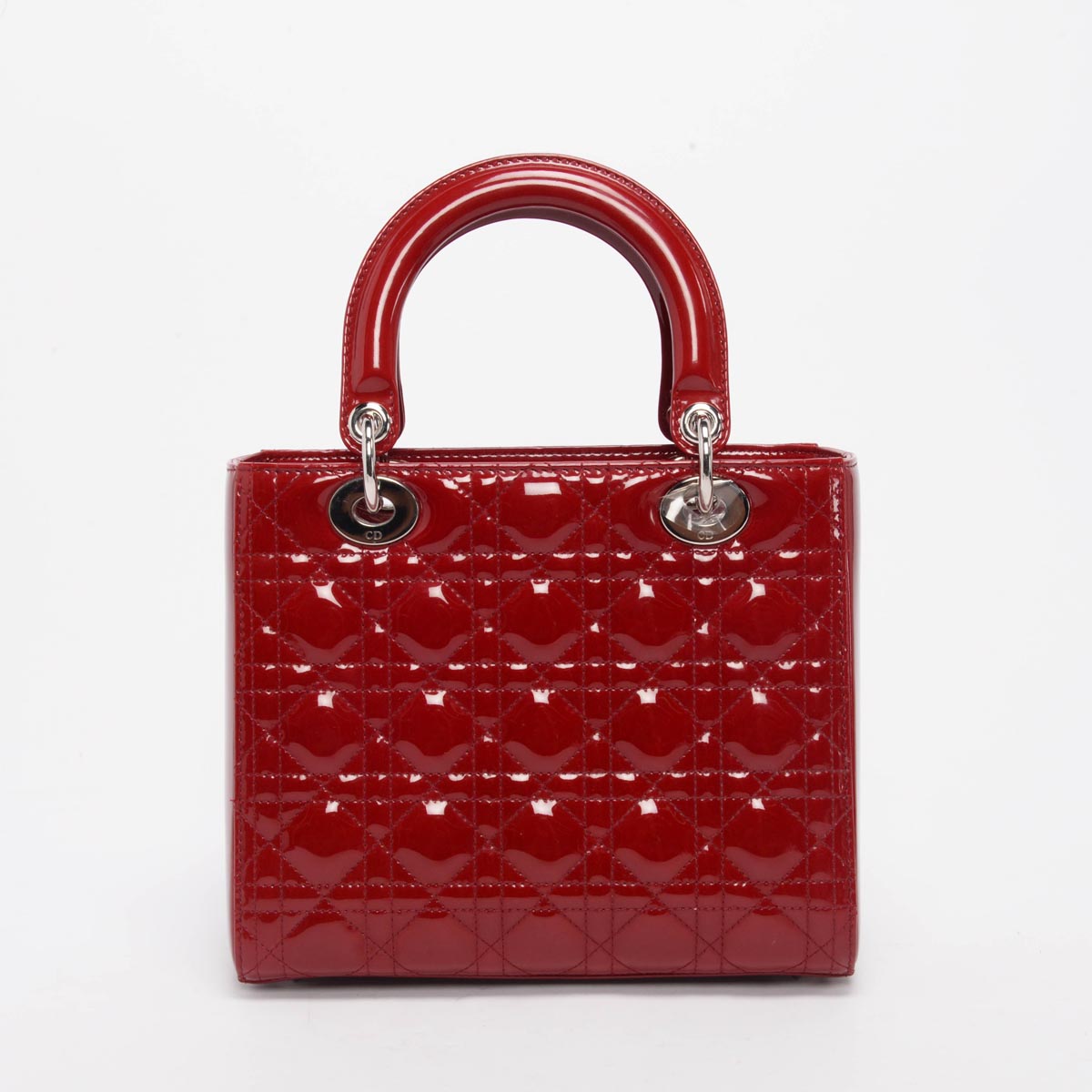 Dior Red Cannage Patent Medium Lady Dior Bag