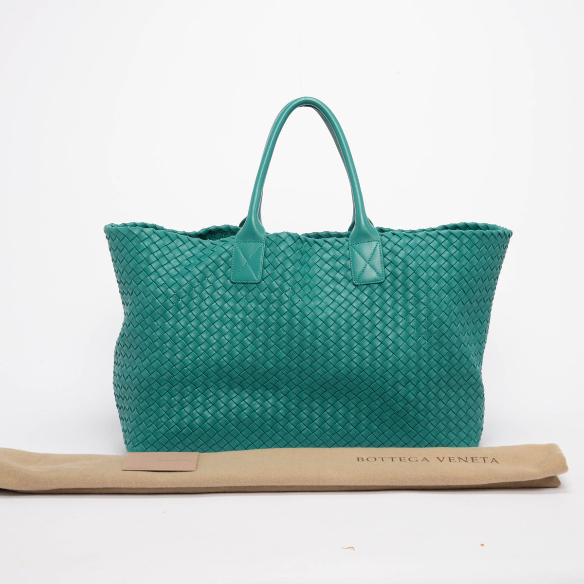 Bottega Veneta Emerald Green Intrecciato Leather Large Cabat Tote