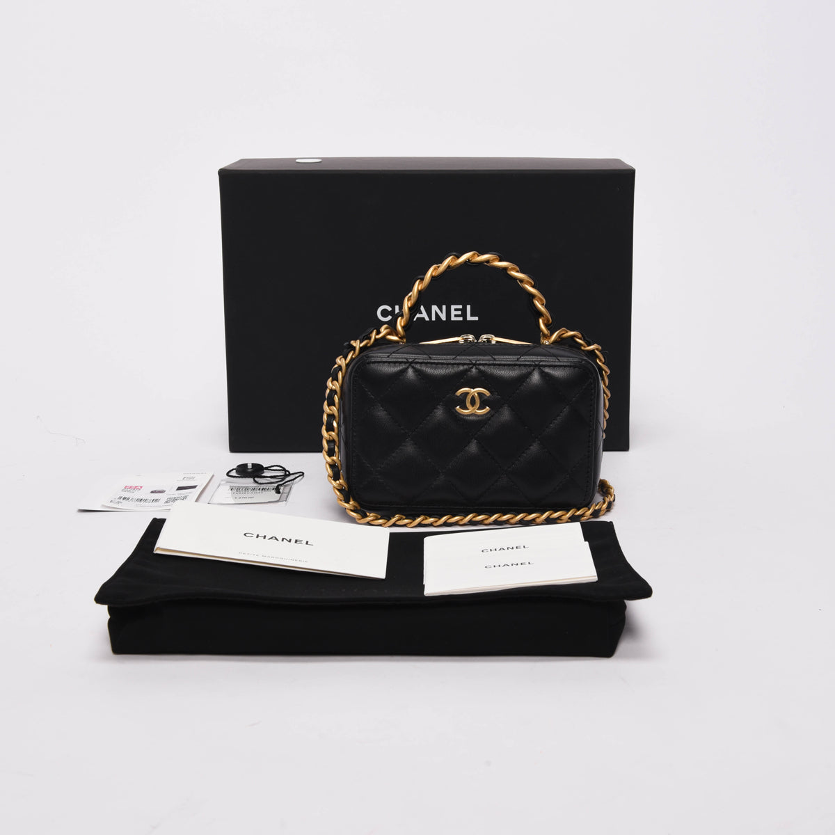 Chanel Black Quilted Lambskin Chain Handle Vanity Bag