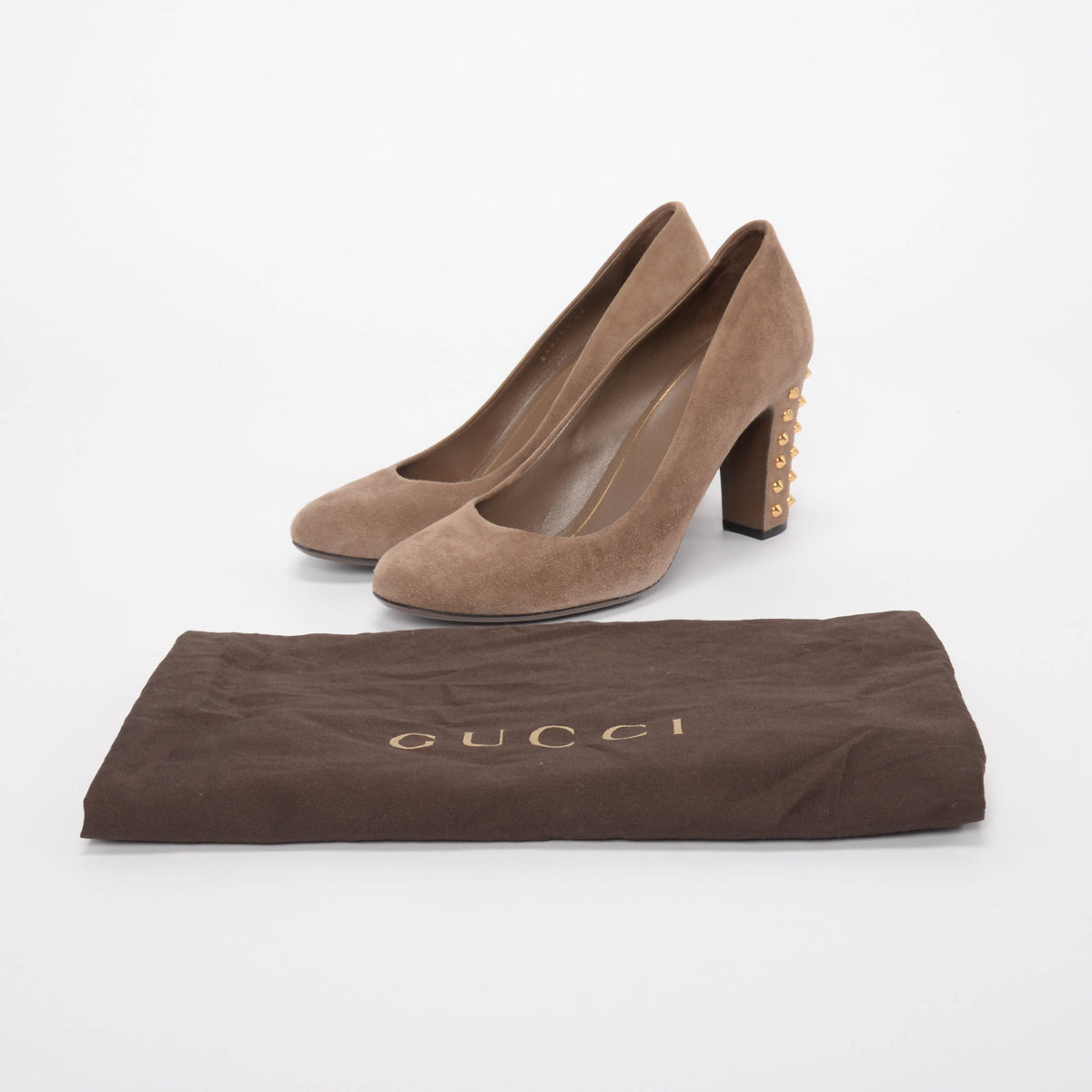 Gucci Dark Beige Suede Studded Heel Pumps 38
