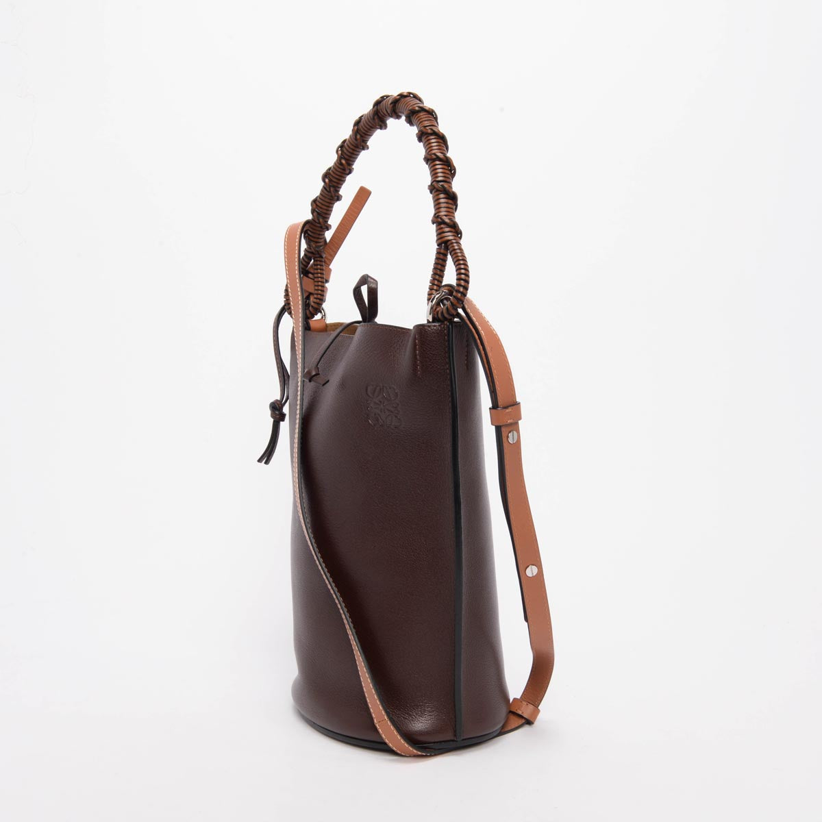 Loewe Dark Brown Gate Braided Handle Bucket Bag