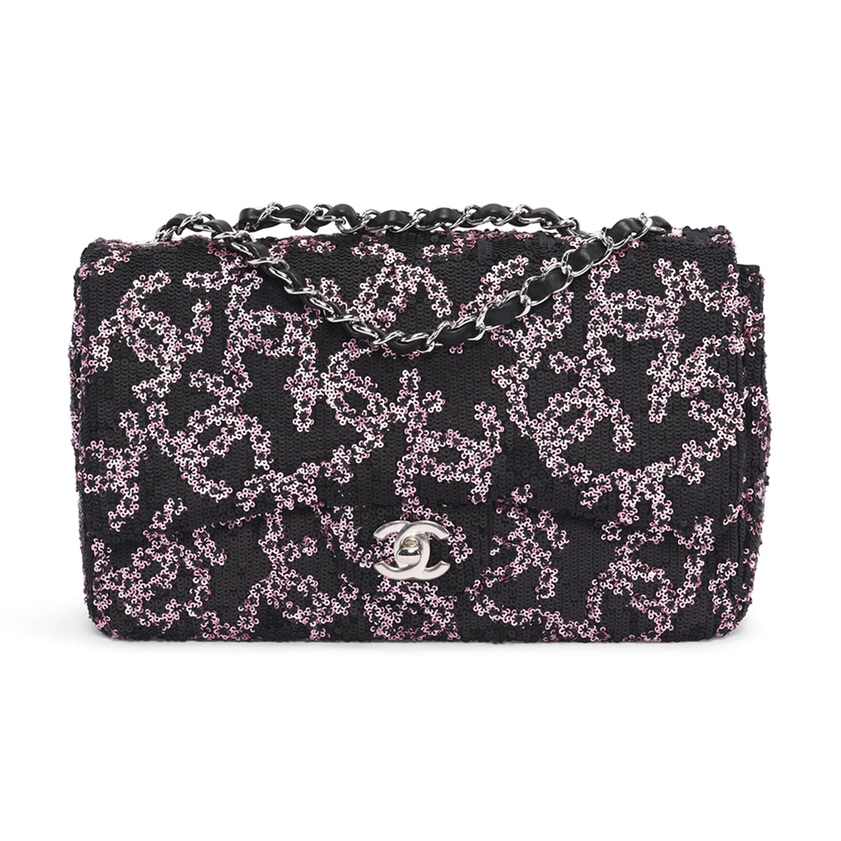 Chanel Black & Pink CC Sequins Medium Flap Bag