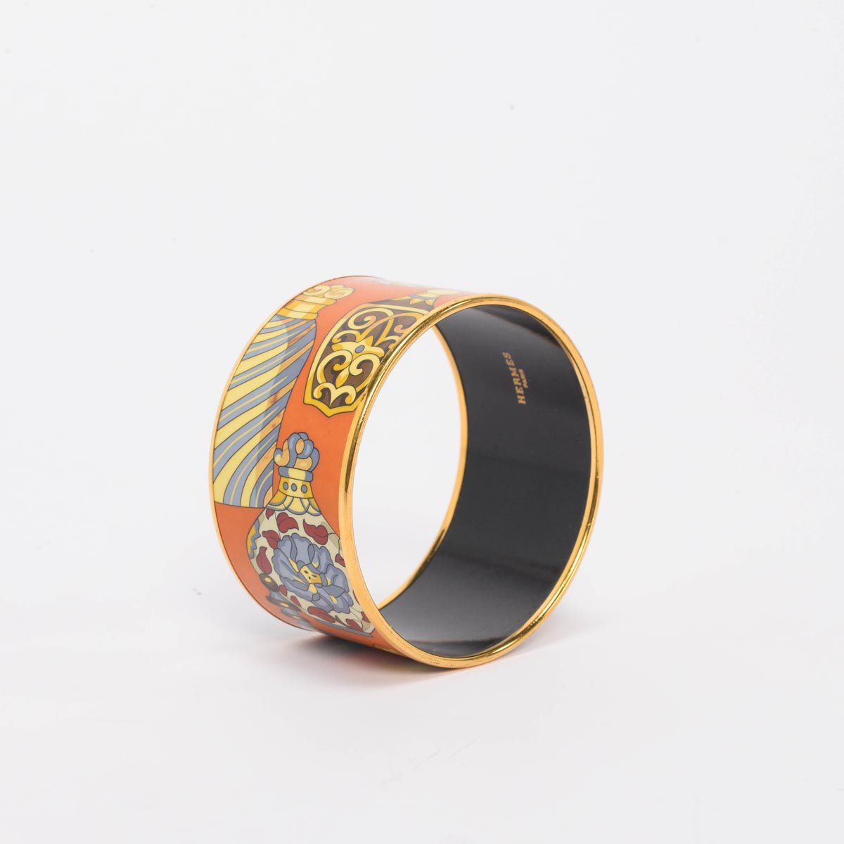 Hermes Orange Enamel Flacons Extra Wide Bangle