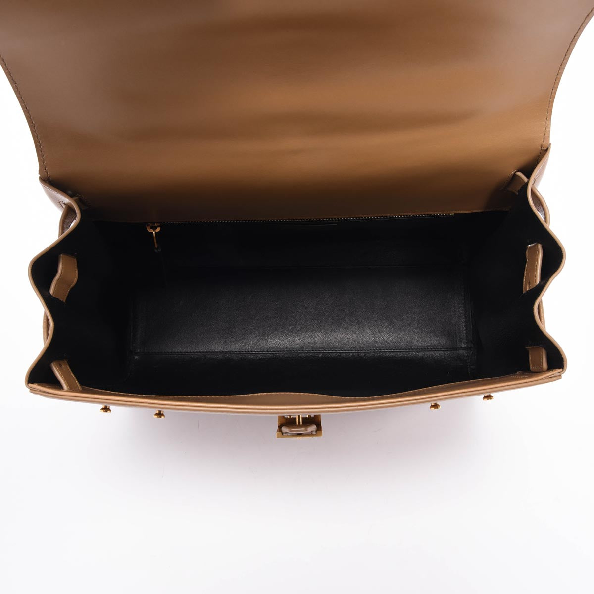 Saint Laurent Camel Calfskin Le Fermoir Top Handle Bag