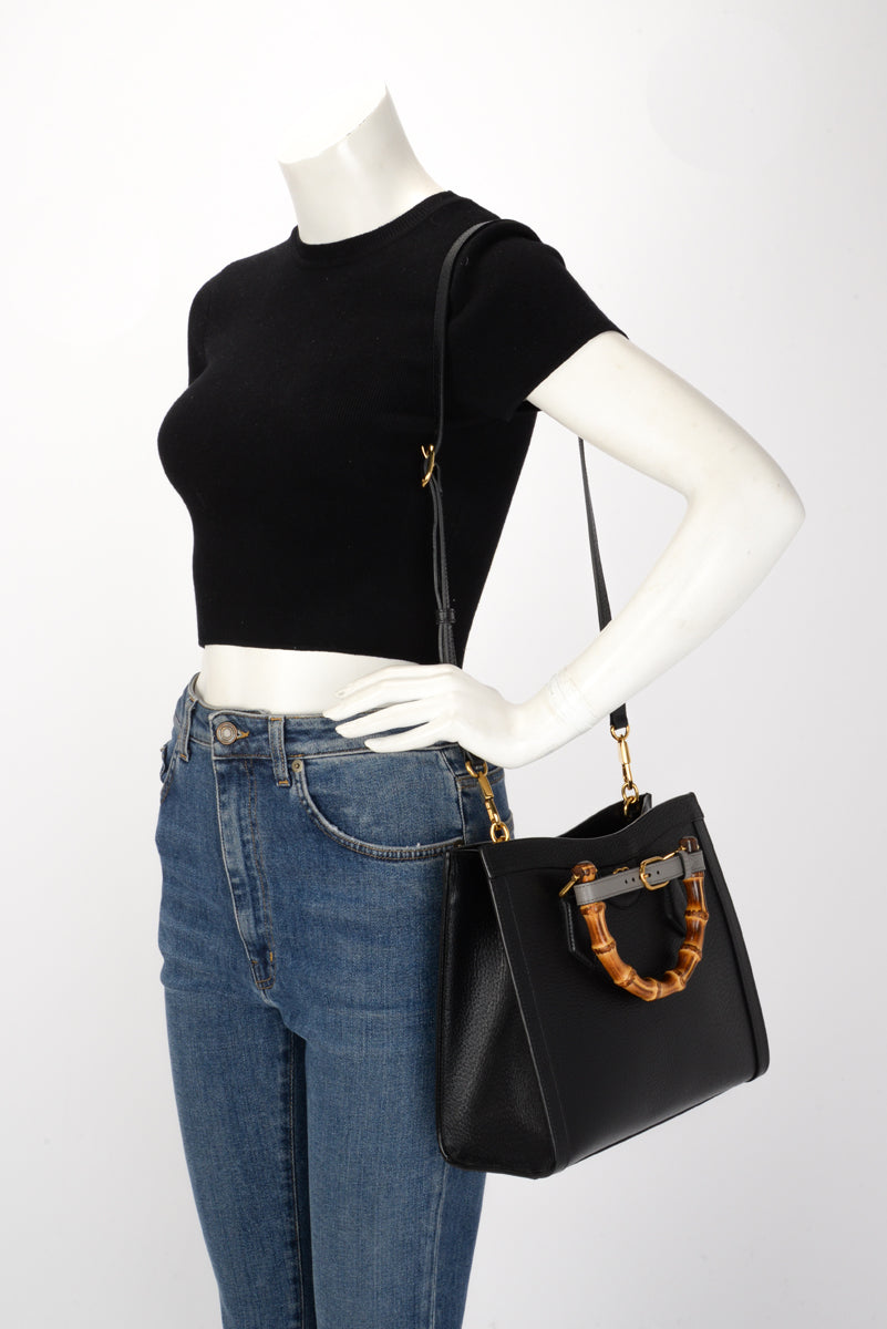 Gucci Black Dollar Calfskin Medium Diana Tote