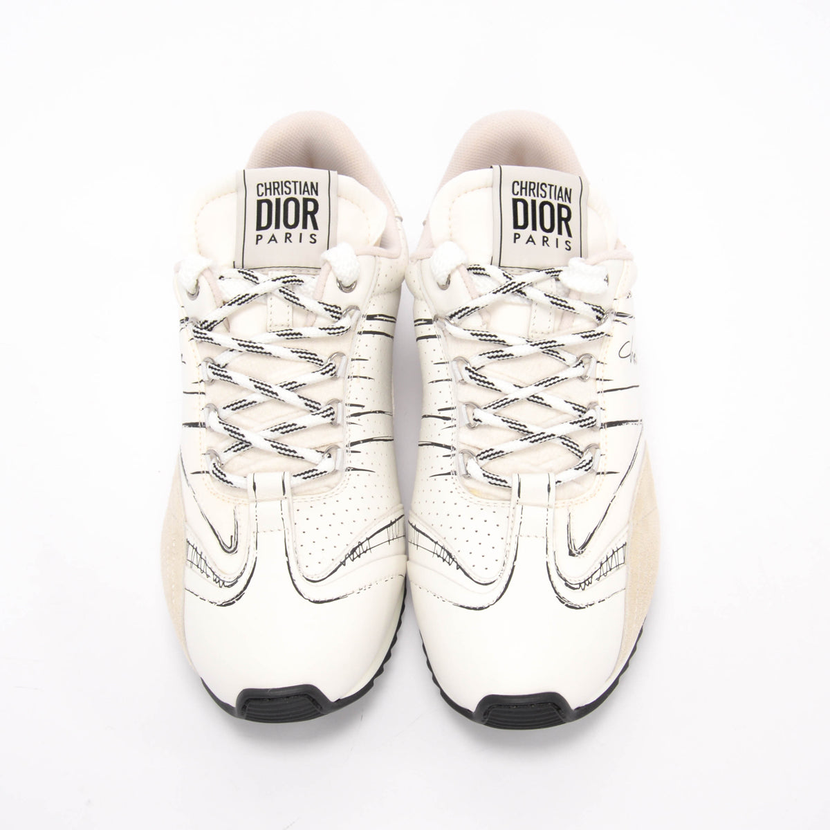 Dior White Calfskin & Suede D-Sketch Sneakers 38