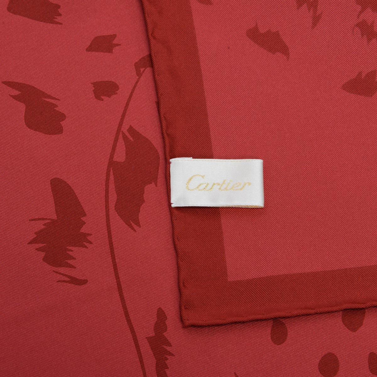 Cartier Red Silk Panther Head Motif Scarf 42