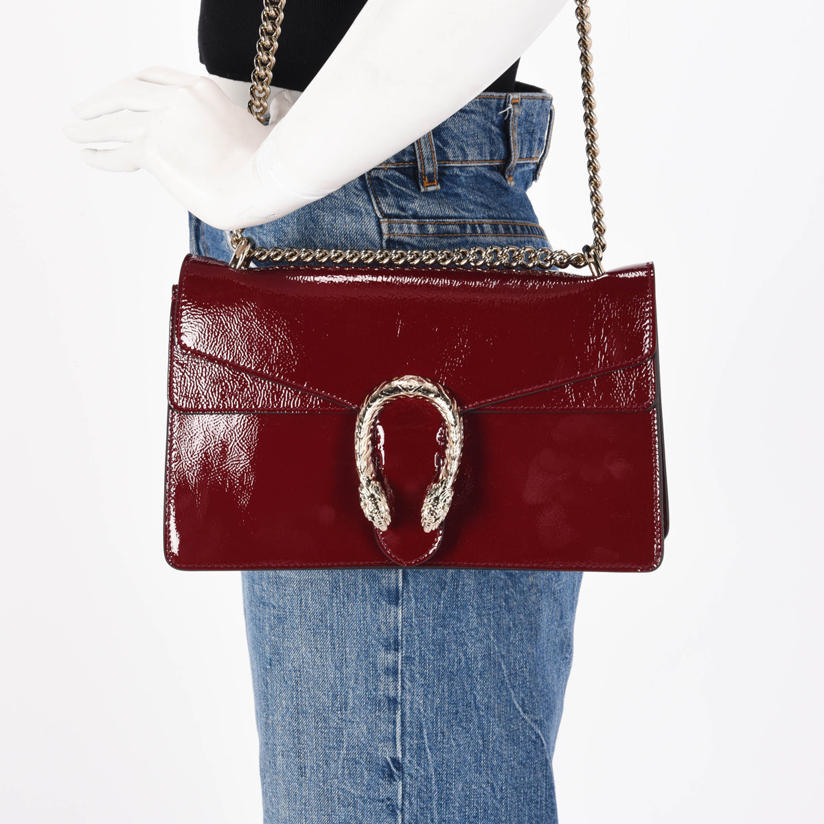 Gucci Rosso Ancora Crinkled Patent Small Dionysus Bag