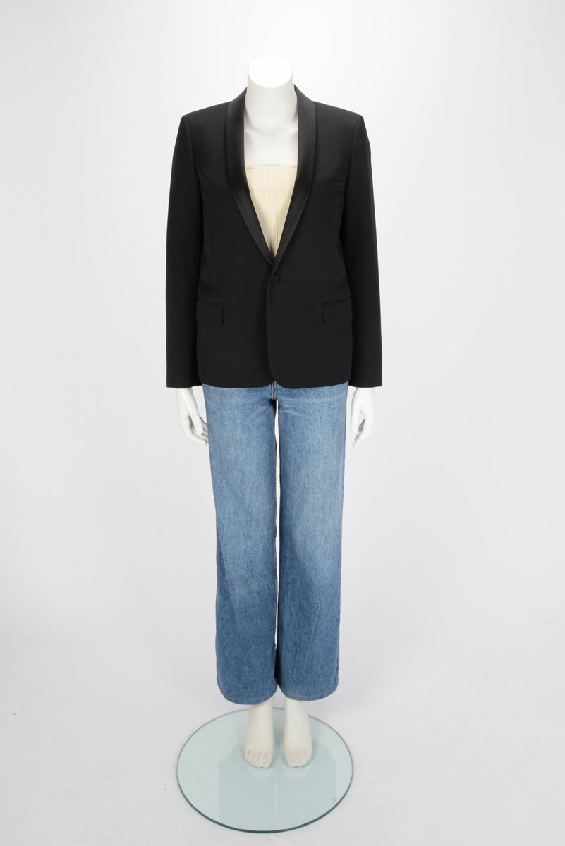 Saint Laurent Black Wool Tuxedo Style Blazer FR 42