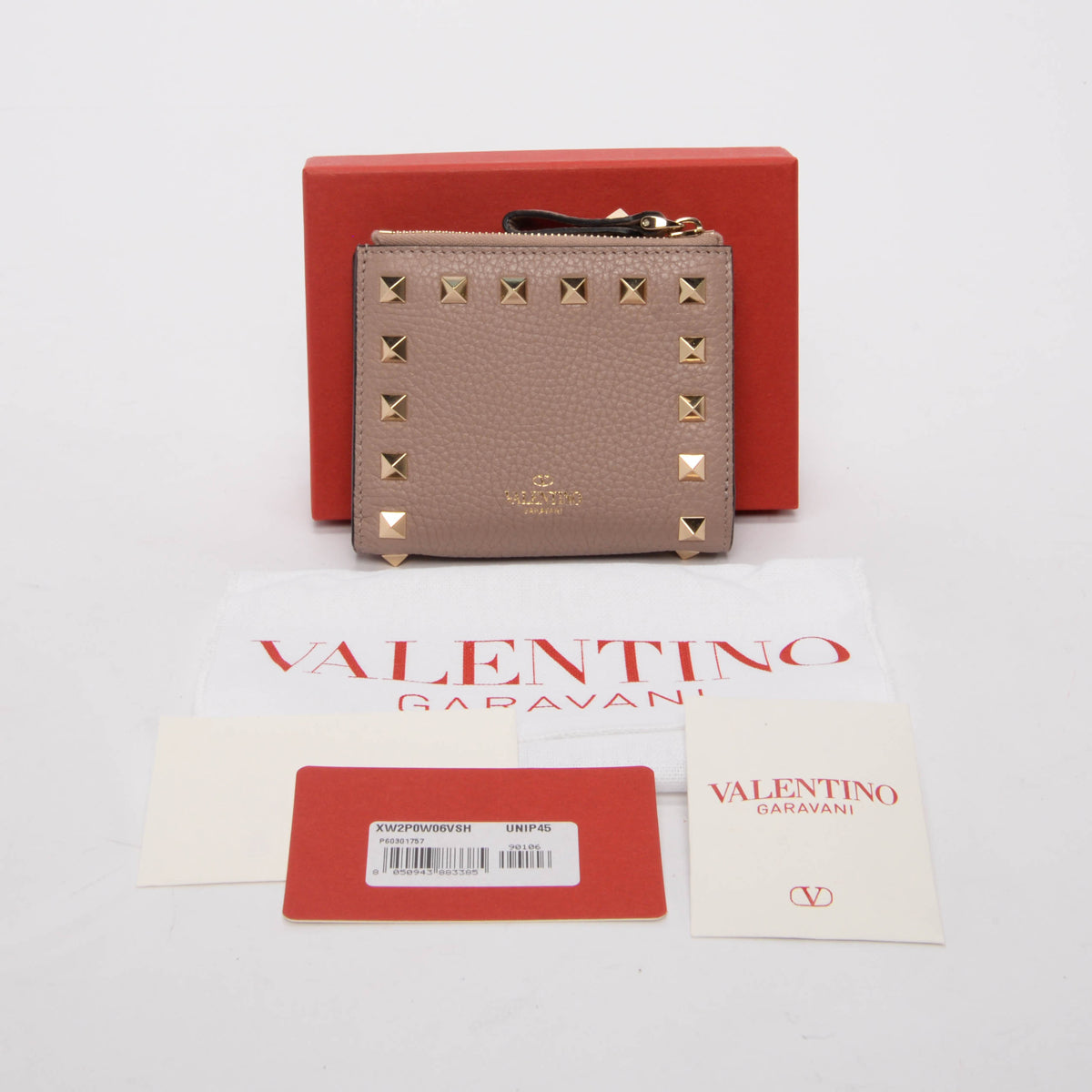 Valentino Poudre Calfskin Rockstud Bifold Zip Wallet