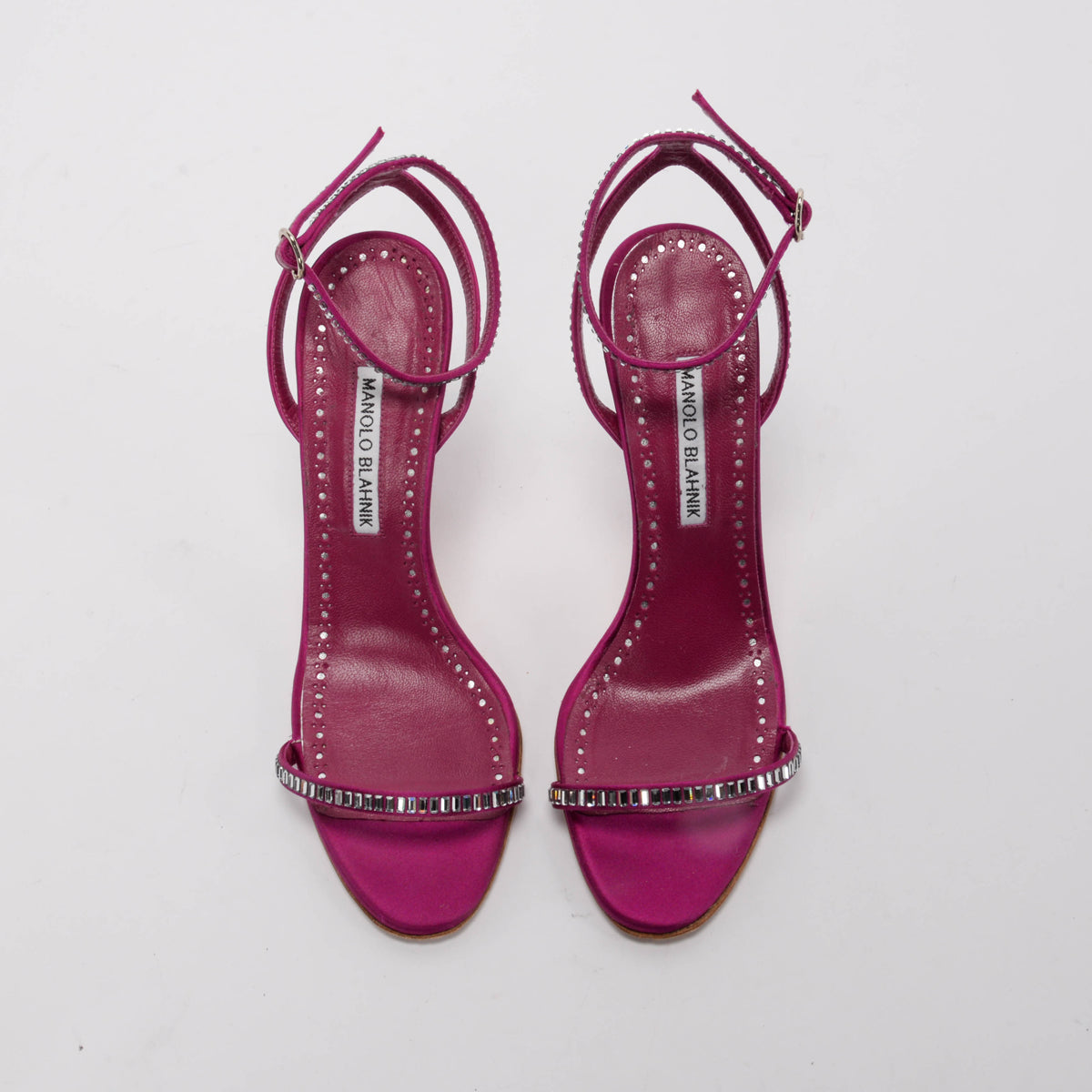 Manolo Blahnik Pink Satin Crinastra Sandals 38