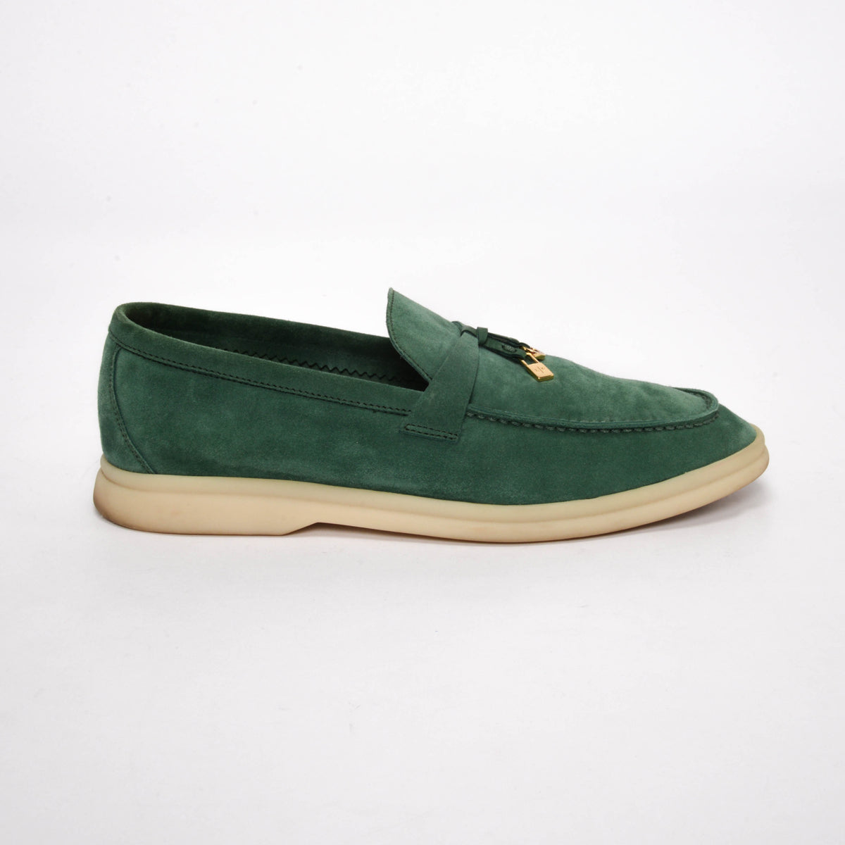 Loro Piana Forest Green Suede Summer Charms Walk Loafers 38