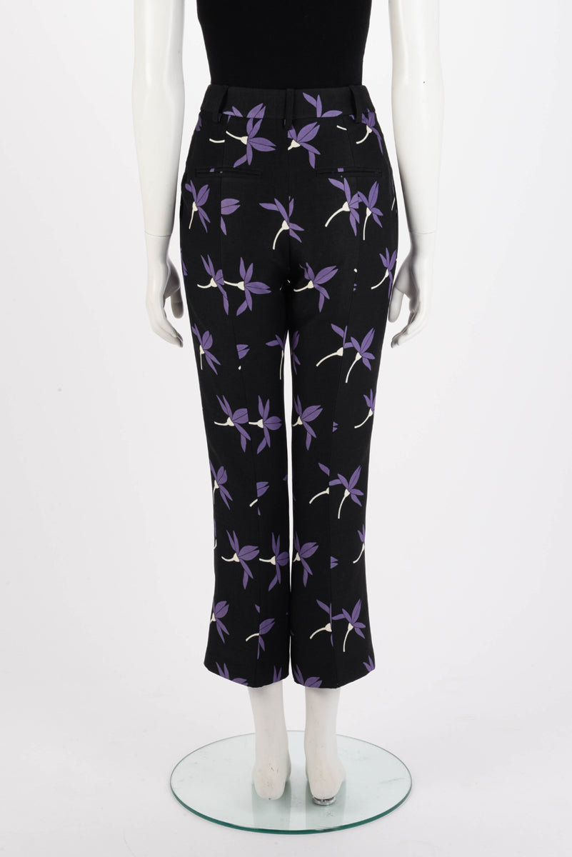 Valentino Black Wool Blend Floral Print Pants IT 40