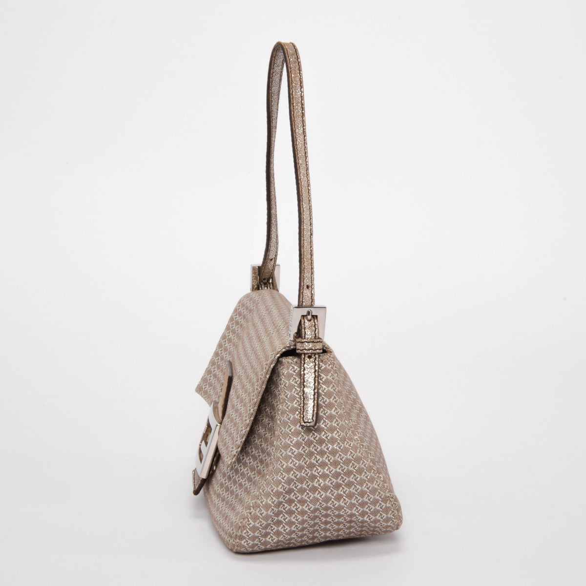 Fendi Beige & Silver Micro Zucchino Canvas Mini Baguette Bag