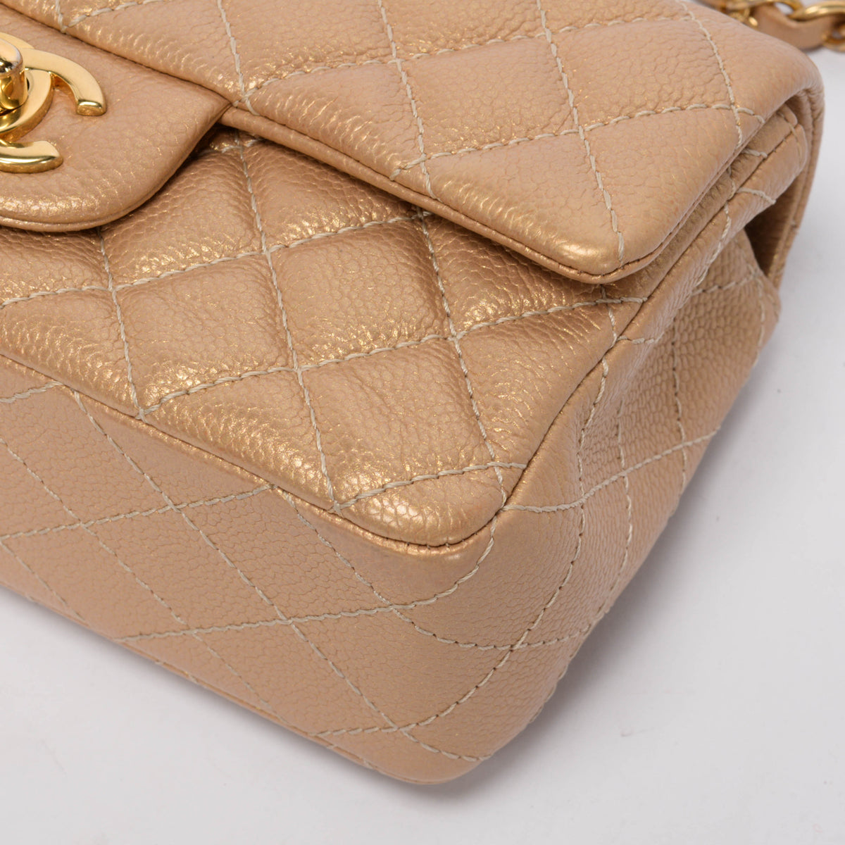 Chanel Pearly Gold Caviar Mini Rectangular Flap Bag