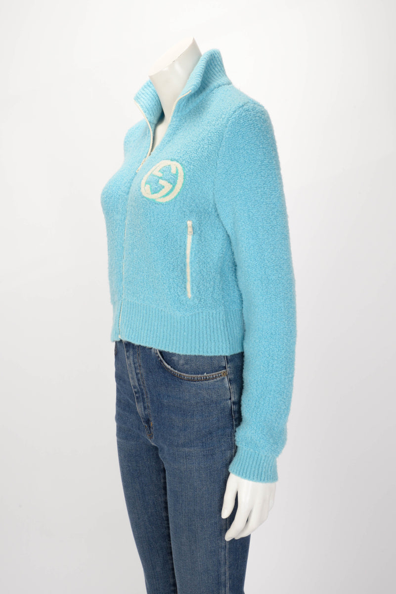 Gucci Blue Extrafine Wool Interlocking G Zip Jacket S