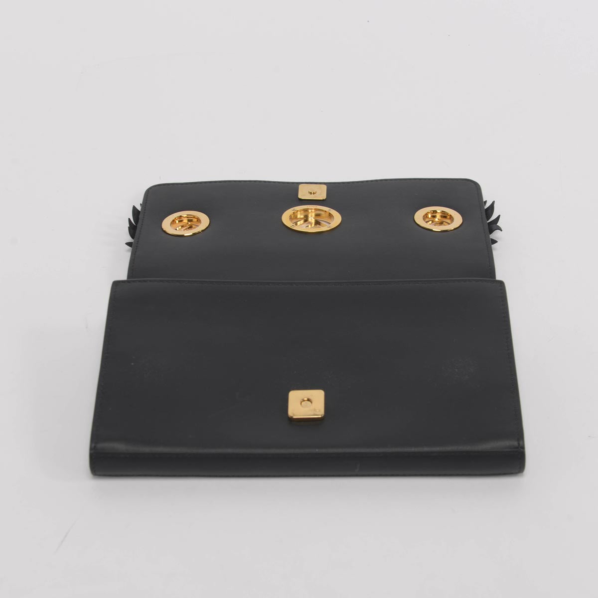 Fendi Black Calfskin F Is Fendi Embellished Clutch