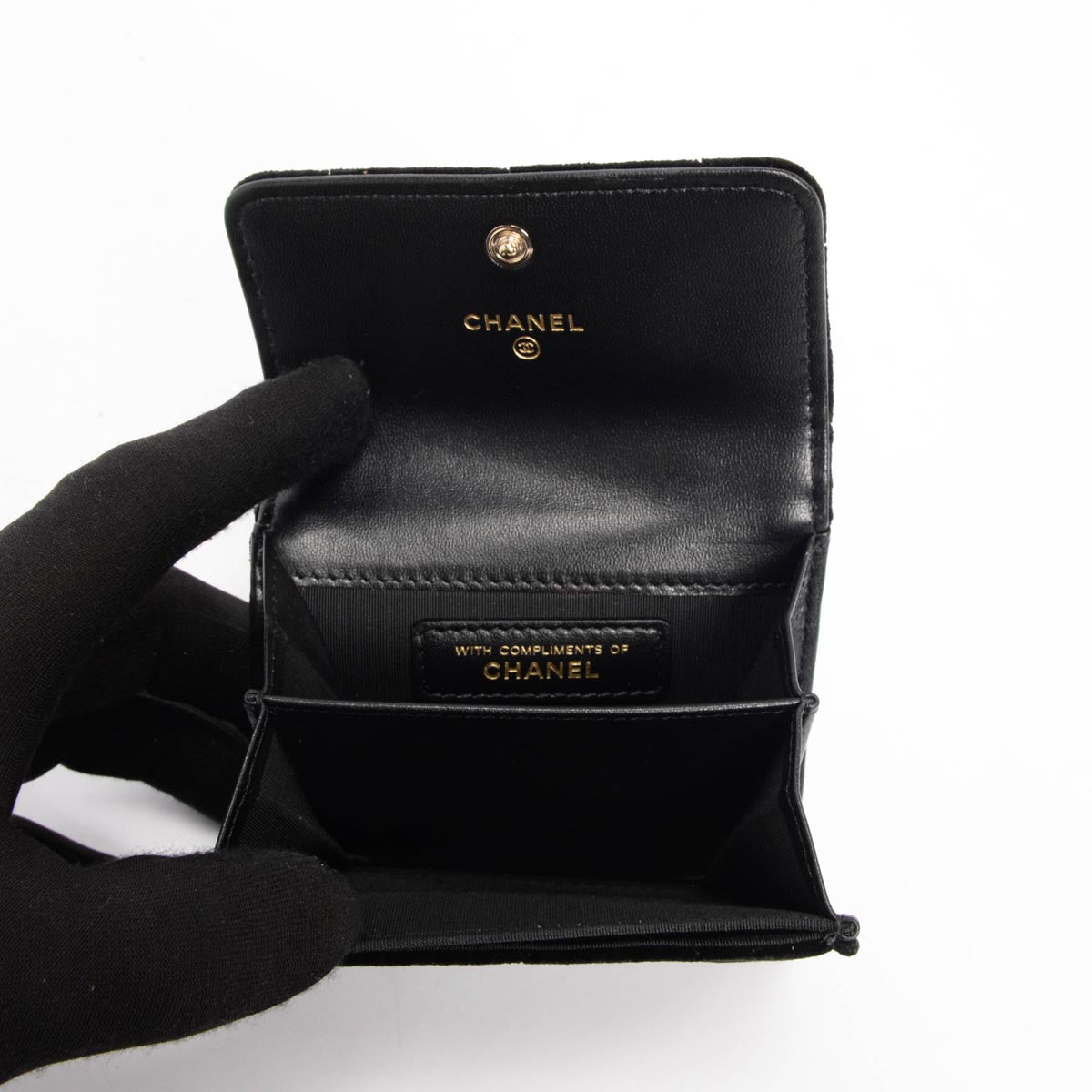 Chanel Black Quilted Velvet CC Flap Card Holder