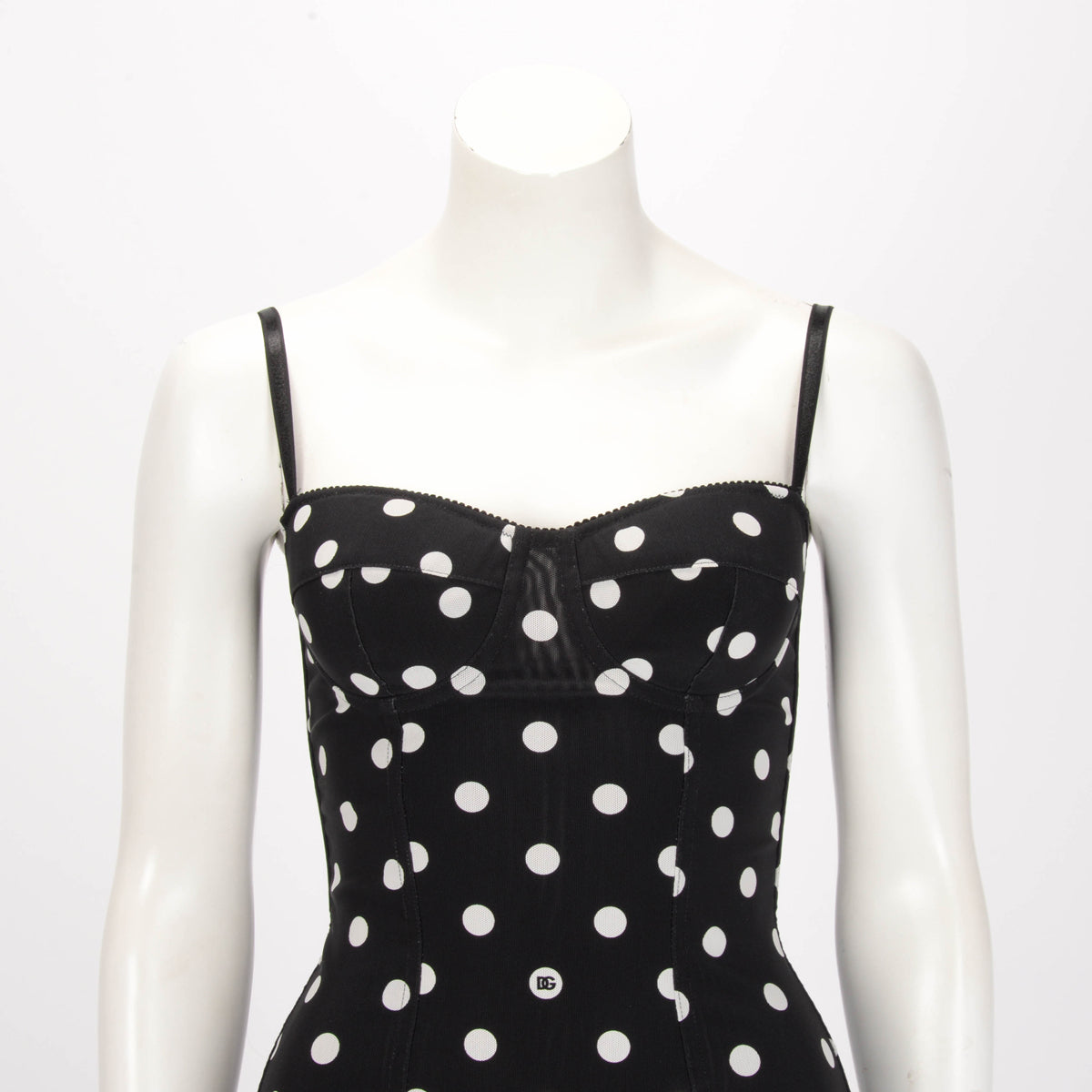 Dolce & Gabbana Black Marquisette Sheath Polka Dot Print Dress IT 40