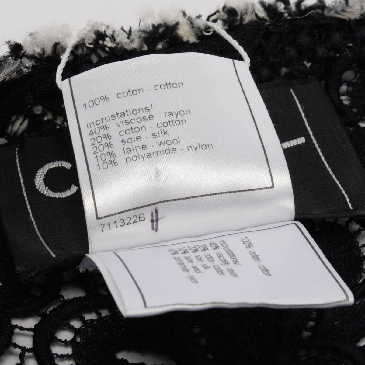 Chanel Black & White Lace Applique Jacket FR 40