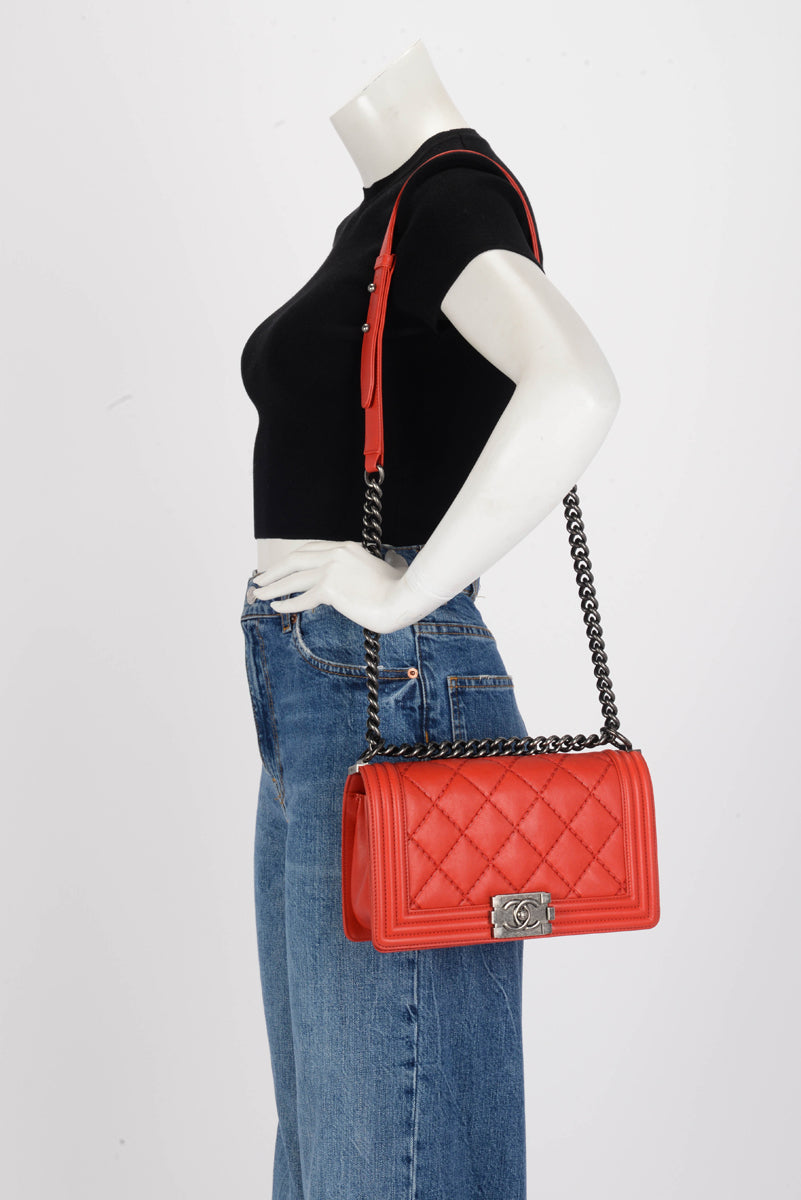 Chanel Red Calfskin Ultra Stitch Old Medium Boy Bag