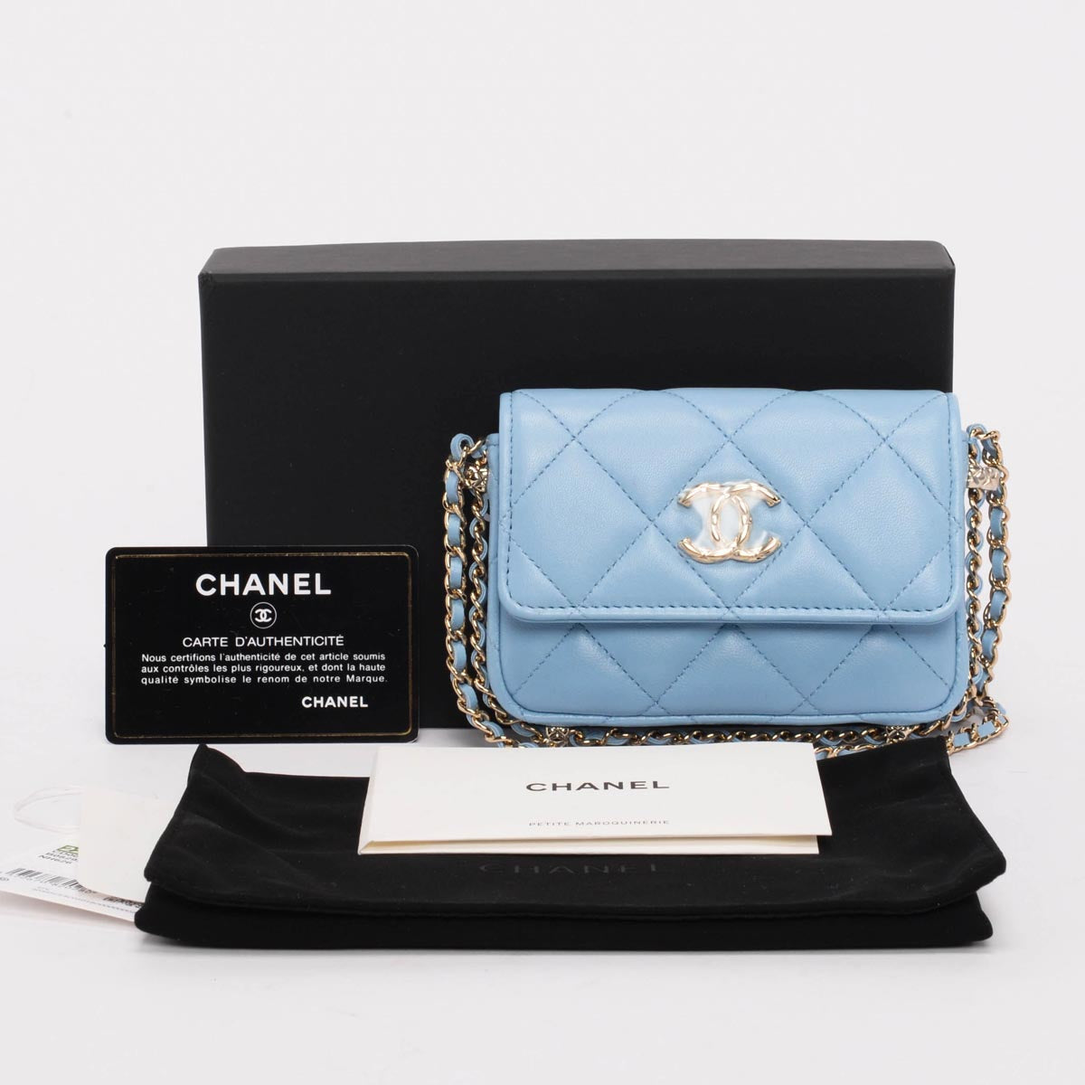 Chanel Light Blue Calfskin Clutch With Chain Wallet